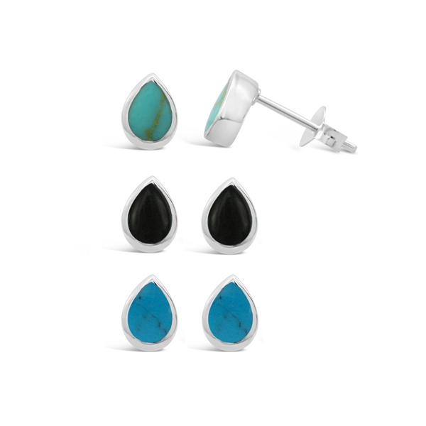 Sterling Silver Stone Bezel Set Pear Cut Stud Earrings