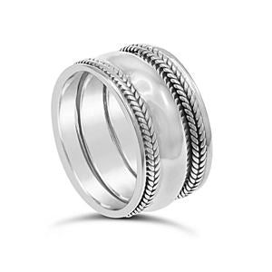 Sterling Silver Patterned Edge 10mm Plain Ring