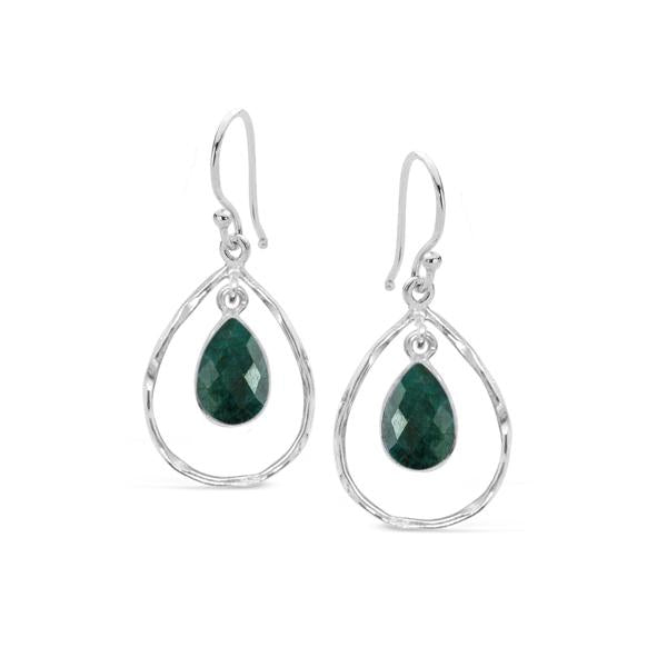 Sterling Silver Emerald Stone Pear Drop Earrings