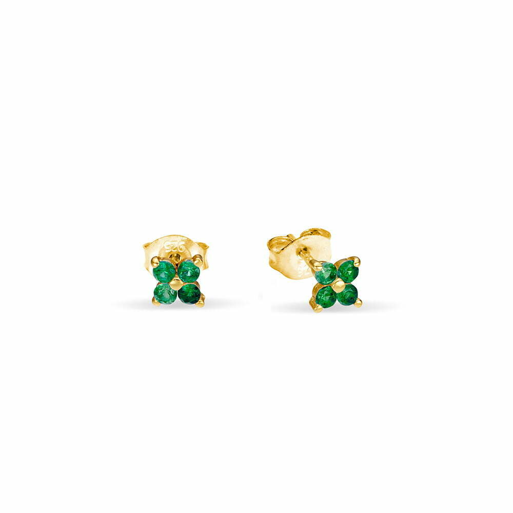 Gold Plated Emerald Cubic Zirconia Petite Flower Stud Earrings