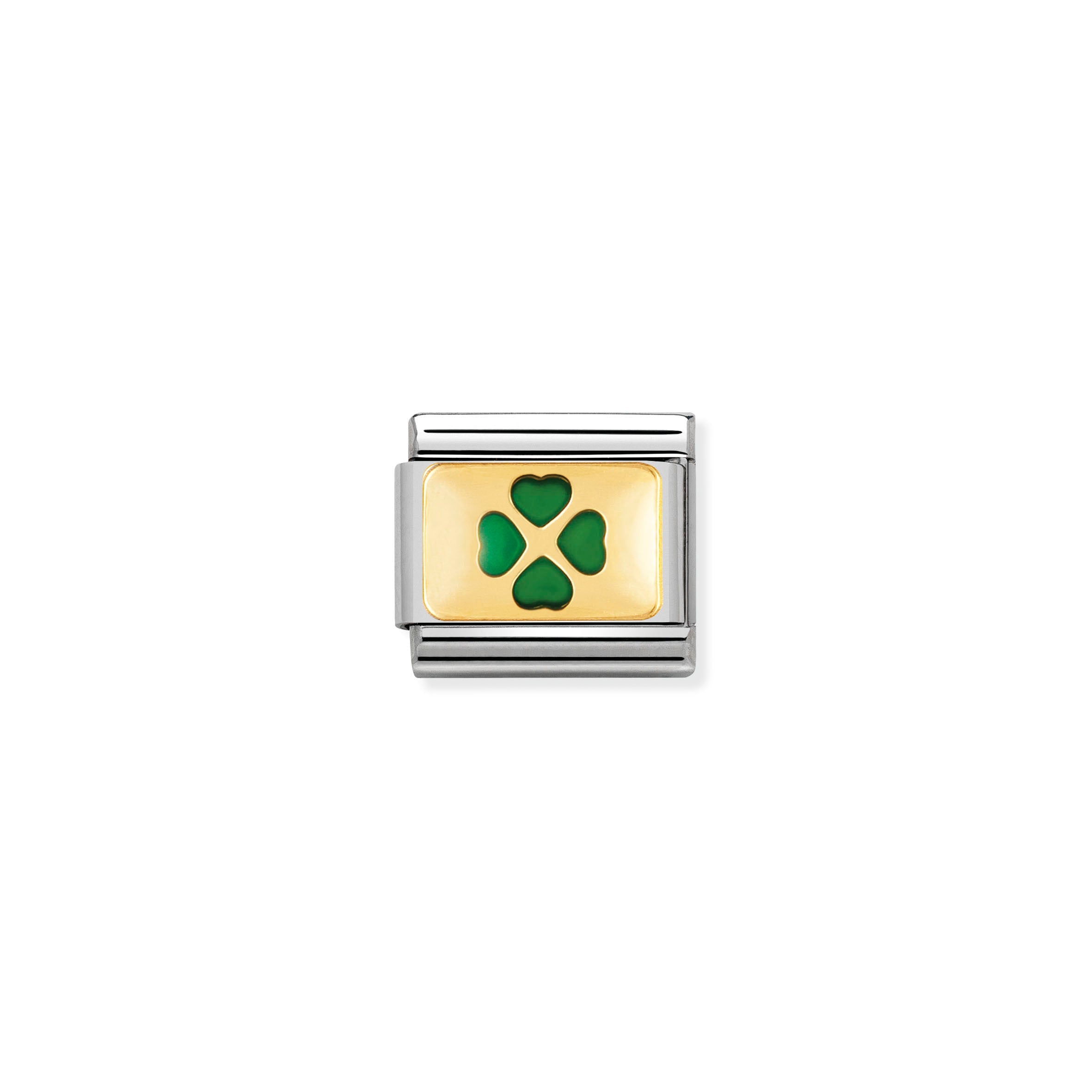 COMPOSABLE CLASSIC LINK 030206/27 GREEN FOUR-LEAF CLOVER IN 18K GOLD & ENAMEL
