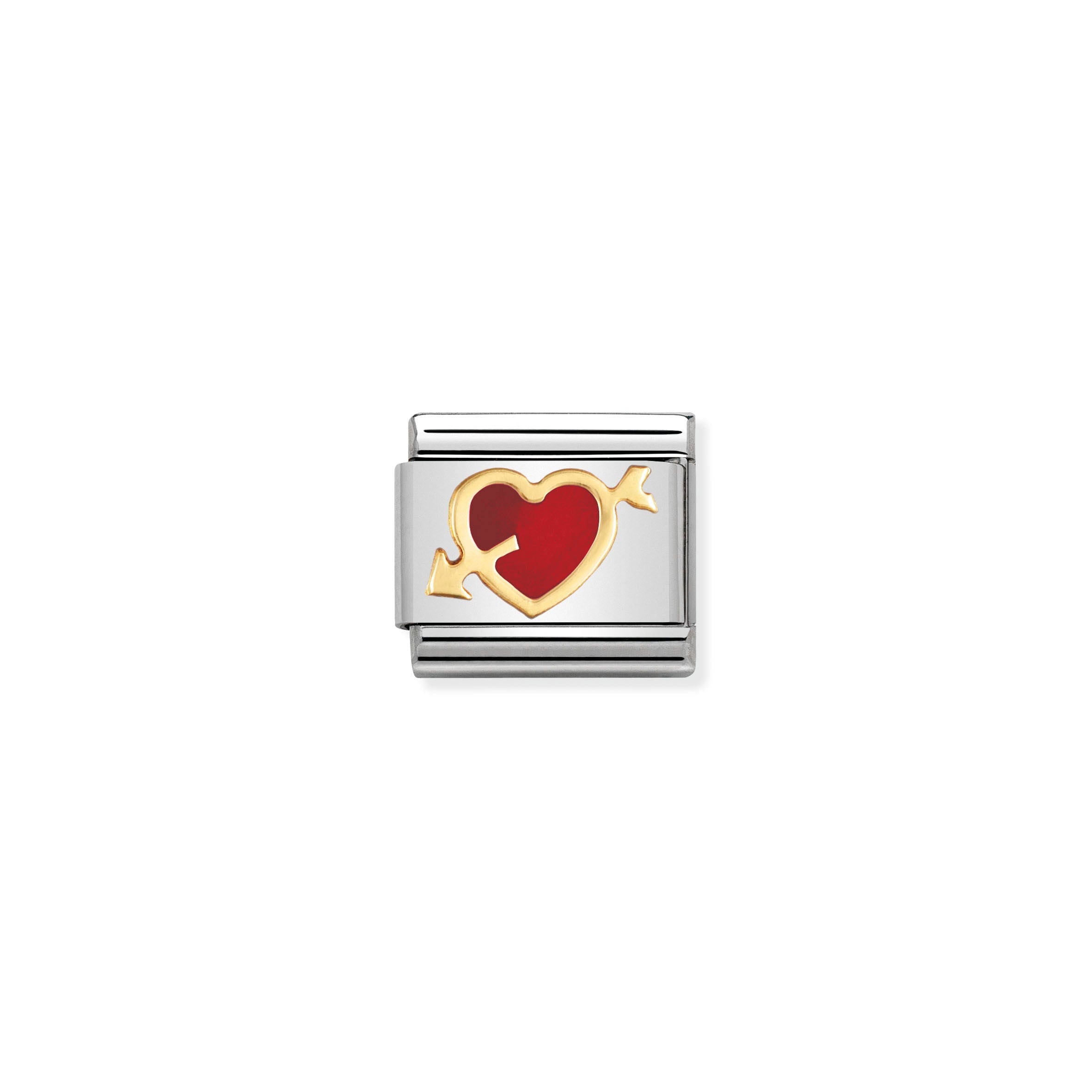 COMPOSABLE CLASSIC LINK 030207/12 RED HEART WITH ARROW IN 18K GOLD & ENAMEL