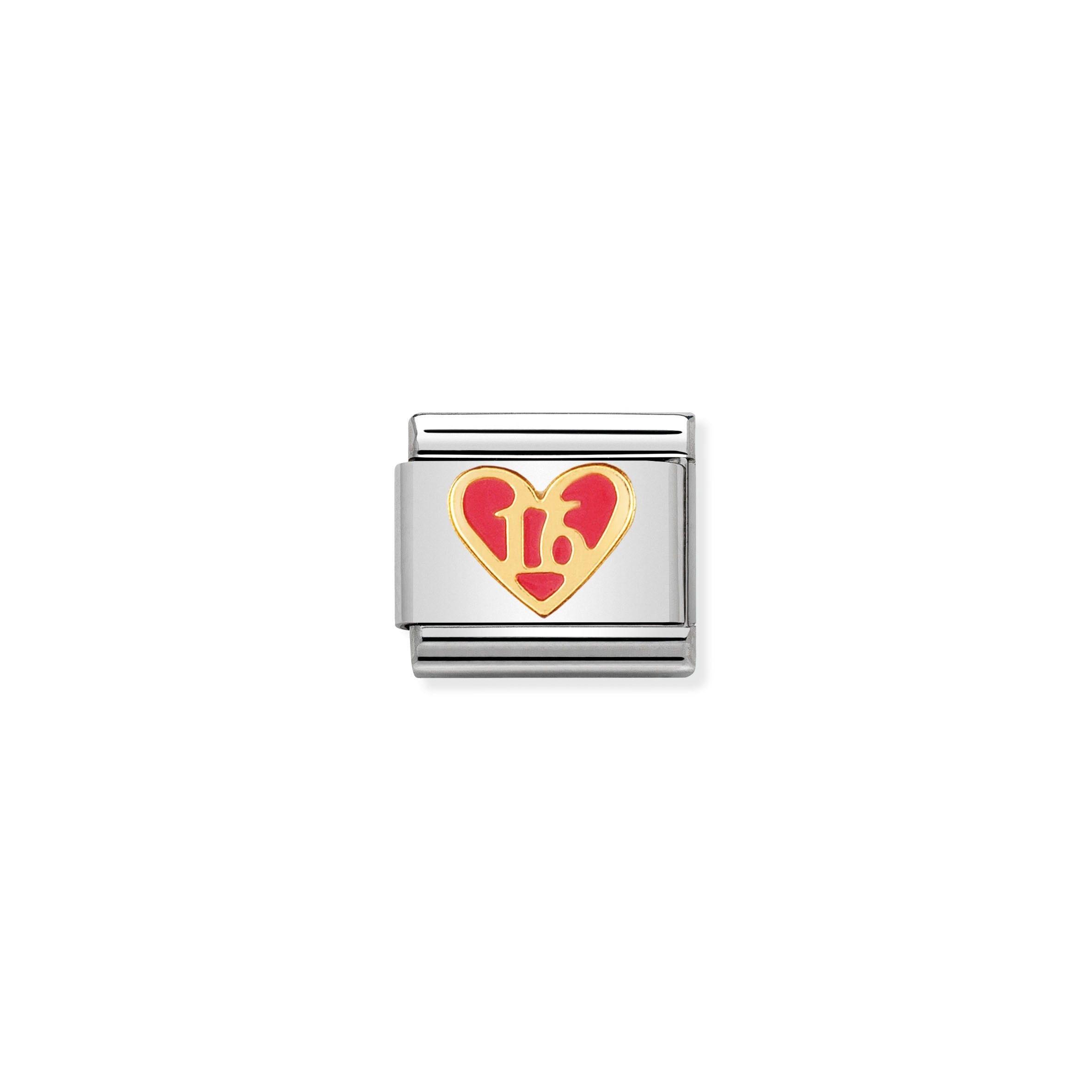 COMPOSABLE CLASSIC LINK 030207/44 PINK HEART "SWEET 16" IN 18K GOLD & ENAMEL