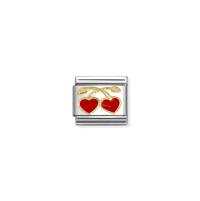 COMPOSABLE CLASSIC LINK 030207/55 RED HEART CHERRIES IN 18K GOLD & ENAMEL