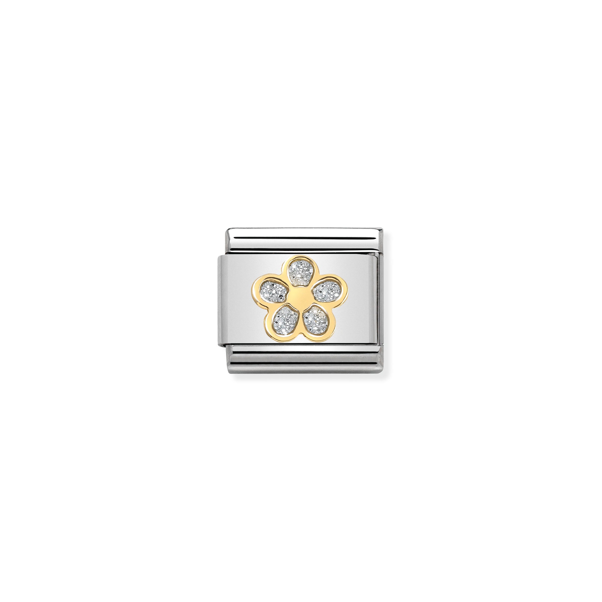 COMPOSABLE CLASSIC LINK 030220/06 FLOWER WITH GLITTER ENAMEL IN 18K GOLD