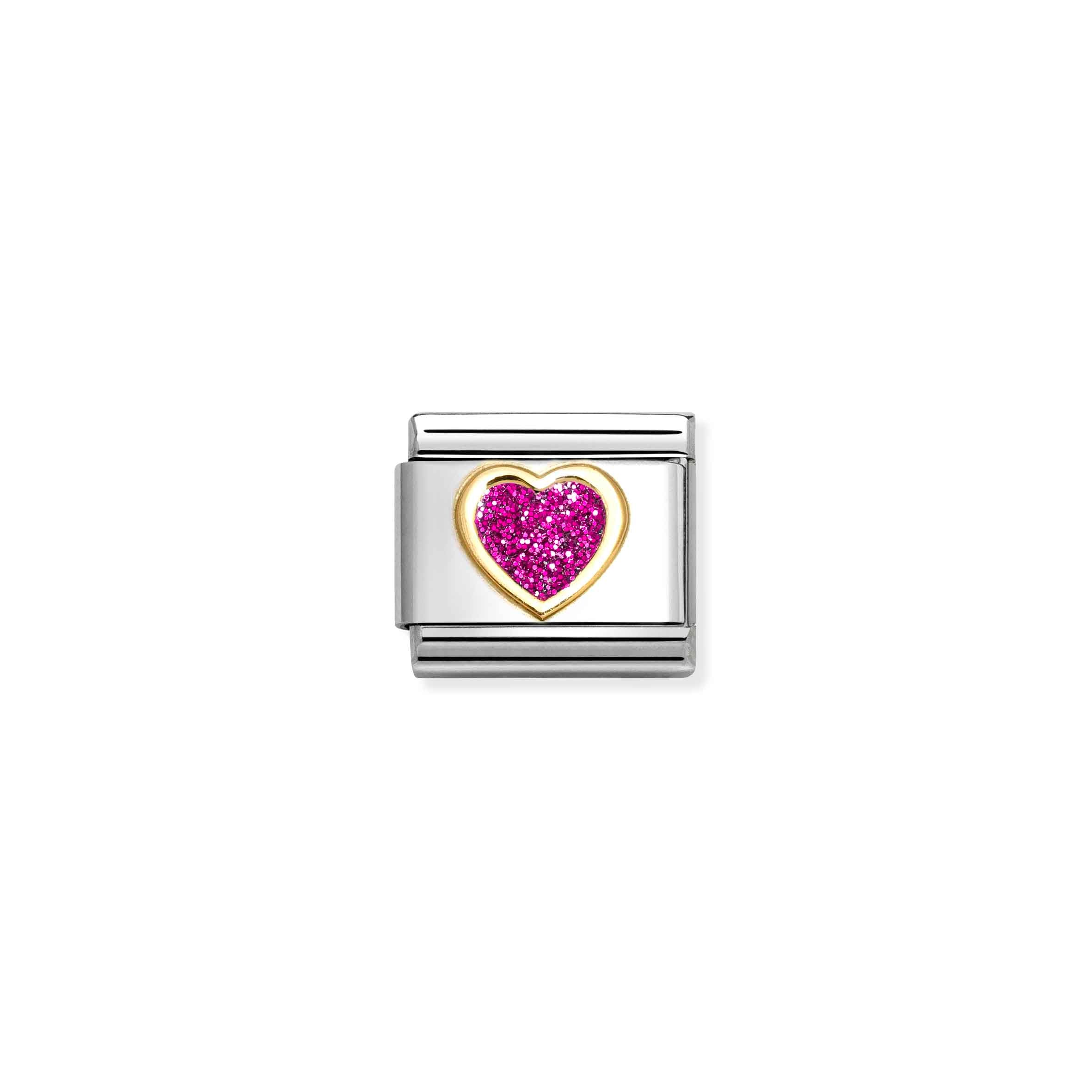 COMPOSABLE CLASSIC LINK 030220/09 HEART IN 18K GOLD & FUCHSIA GLITTER ENAMEL