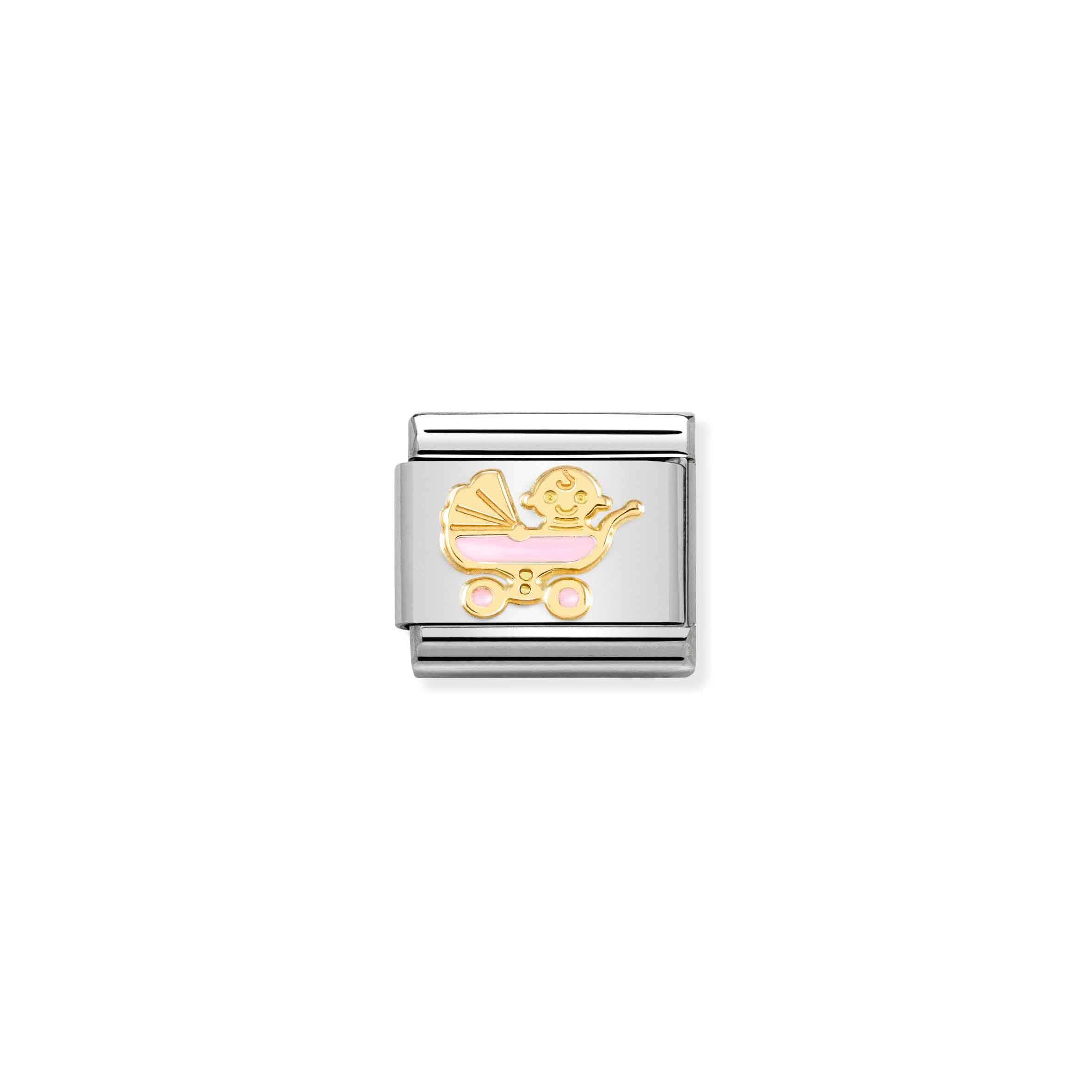 COMPOSABLE CLASSIC LINK 030272/60 PINK BABY CARRIAGE IN 18K GOLD