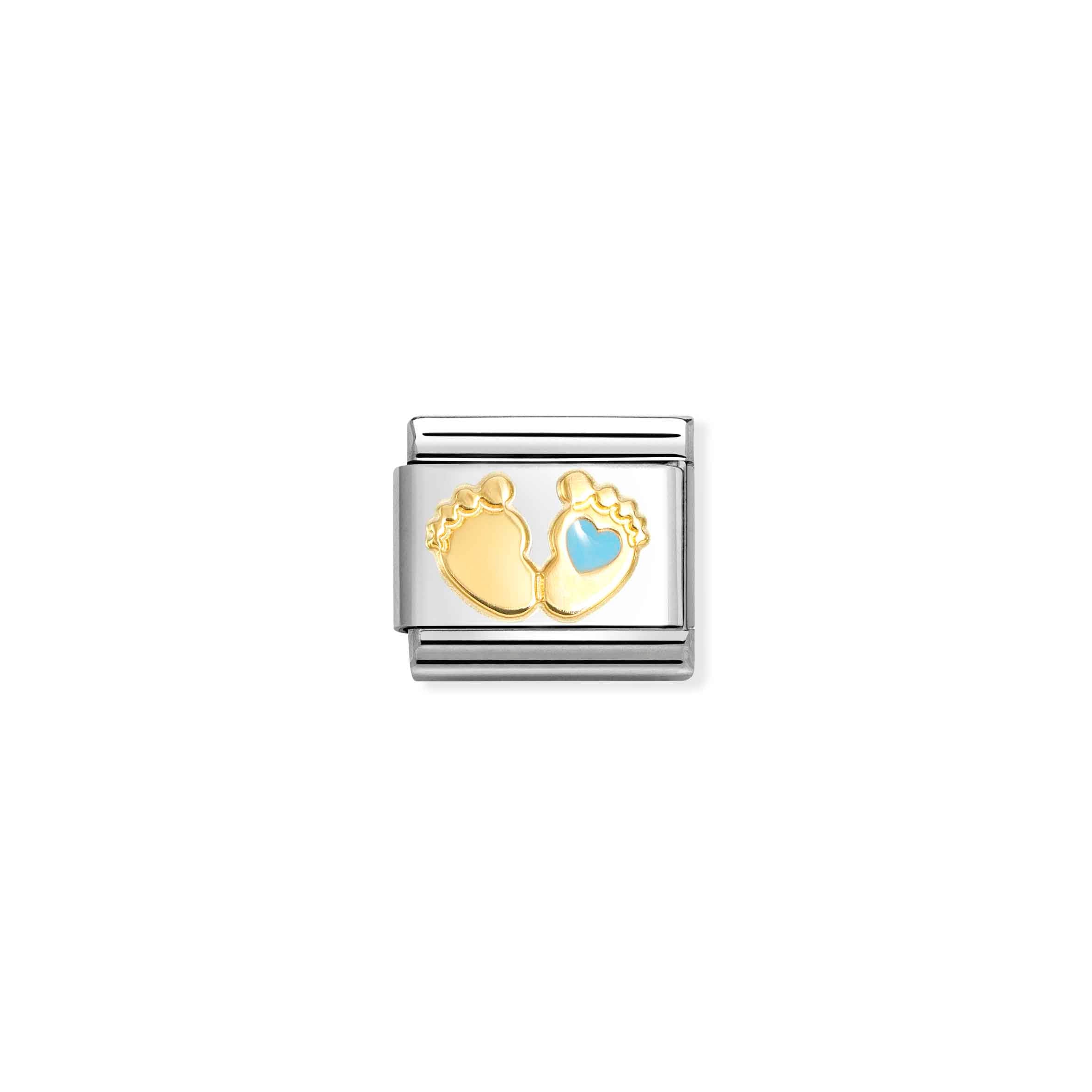COMPOSABLE CLASSIC LINK 030272/86 BABY FEET WITH BLUE HEART IN 18K GOLD AND ENAMEL