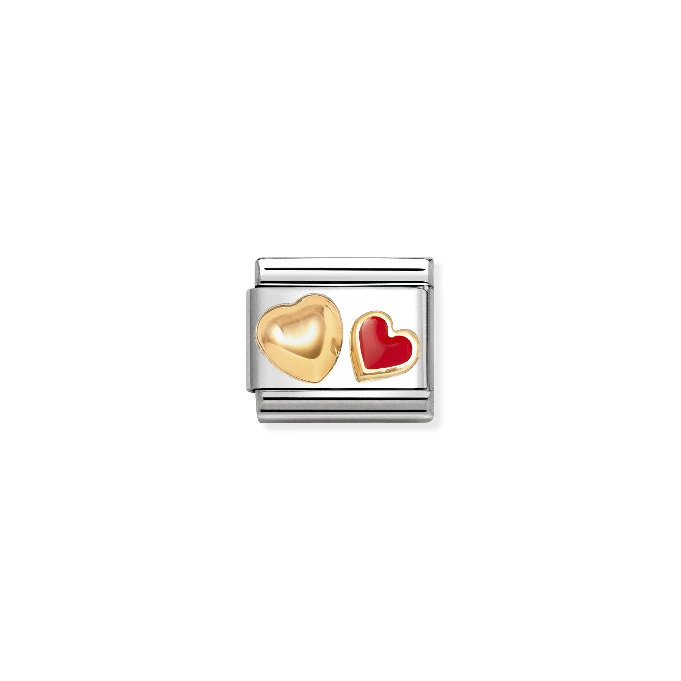 Composable Classic Link 030283/32 Raised Heart and Red heart s/steel, enamel & 18K Gold