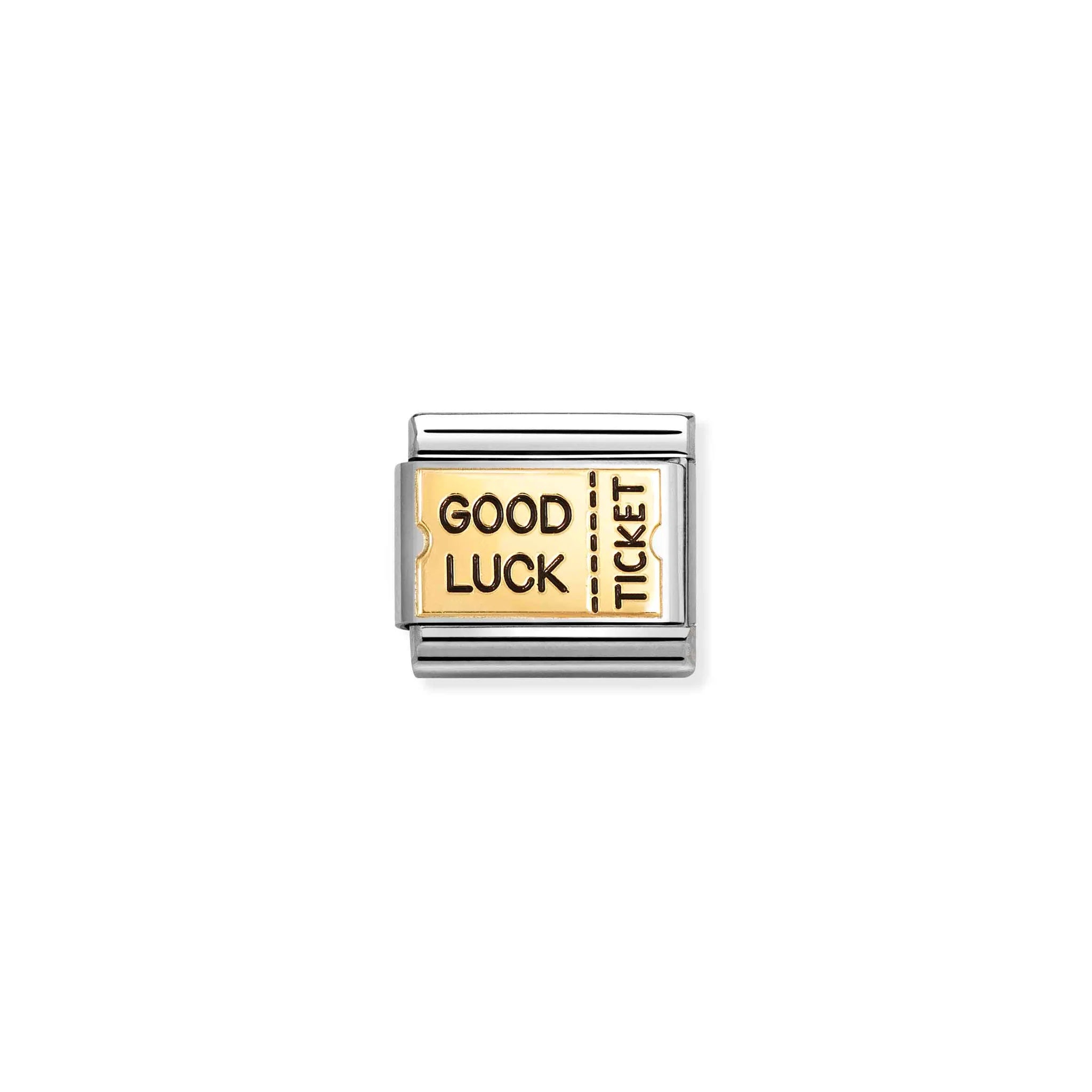 COMPOSABLE CLASSIC LINK 030284/72 GOOD LUCK TICKET IN 18K GOLD & ENAMEL
