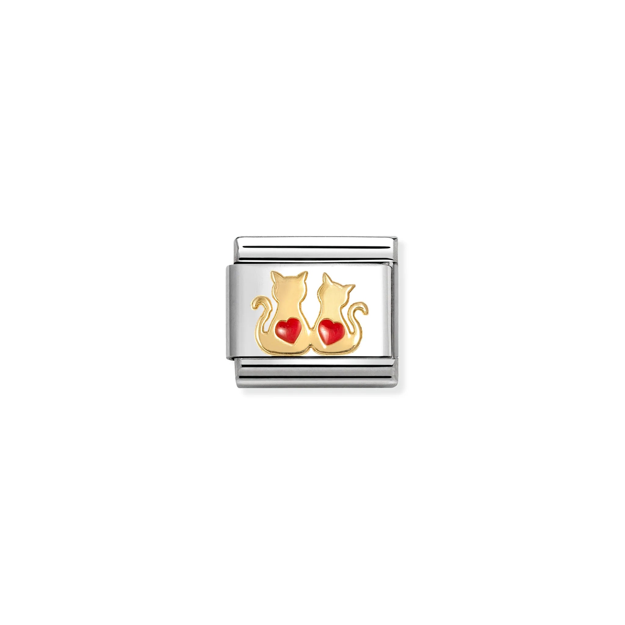 COMPOSABLE CLASSIC LINK 030285/70 CATS WITH RED HEART IN 18K GOLD & ENAMEL