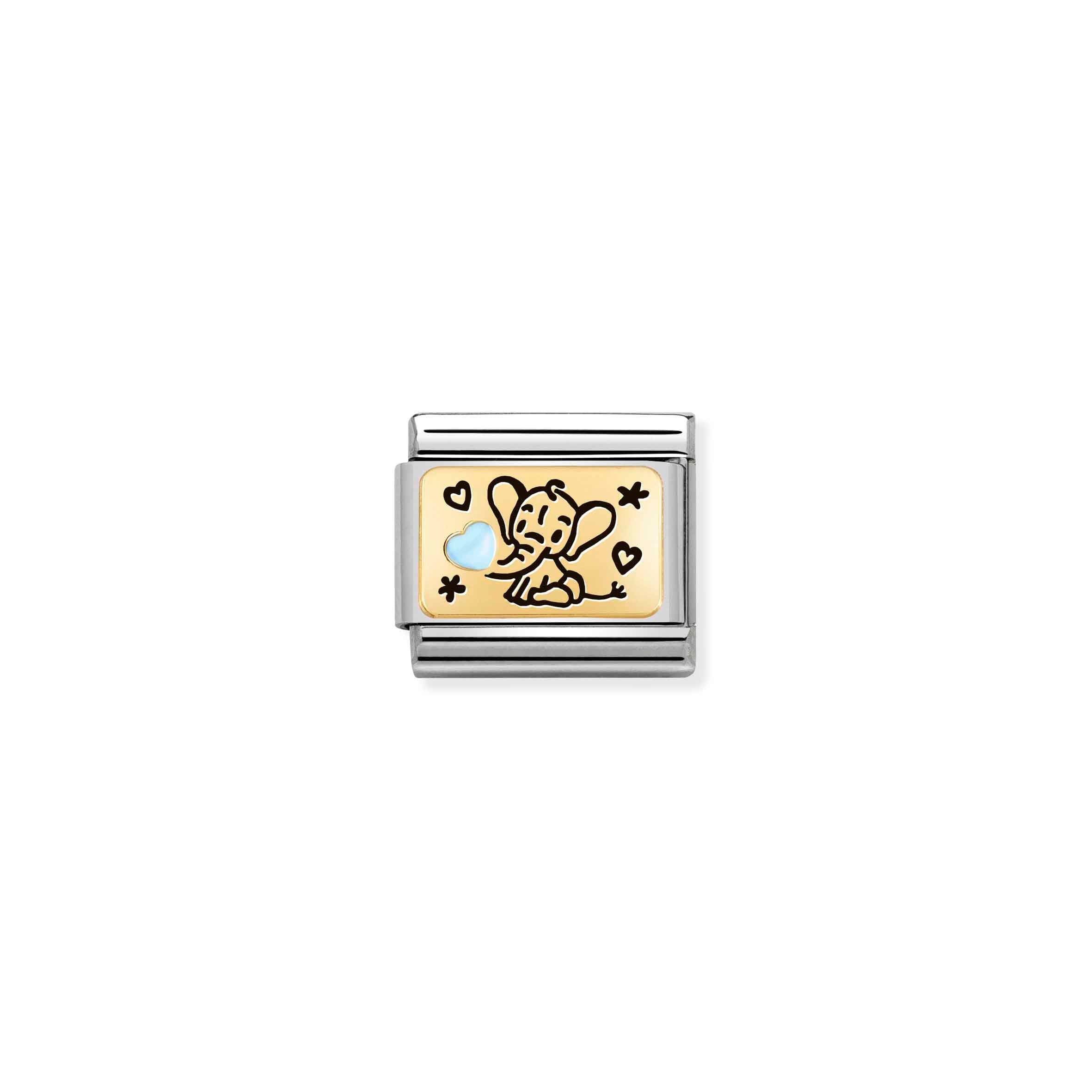 COMPOSABLE CLASSIC LINK 030289/04 BLUE ELEPHANT IN 18K GOLD & ENAMEL