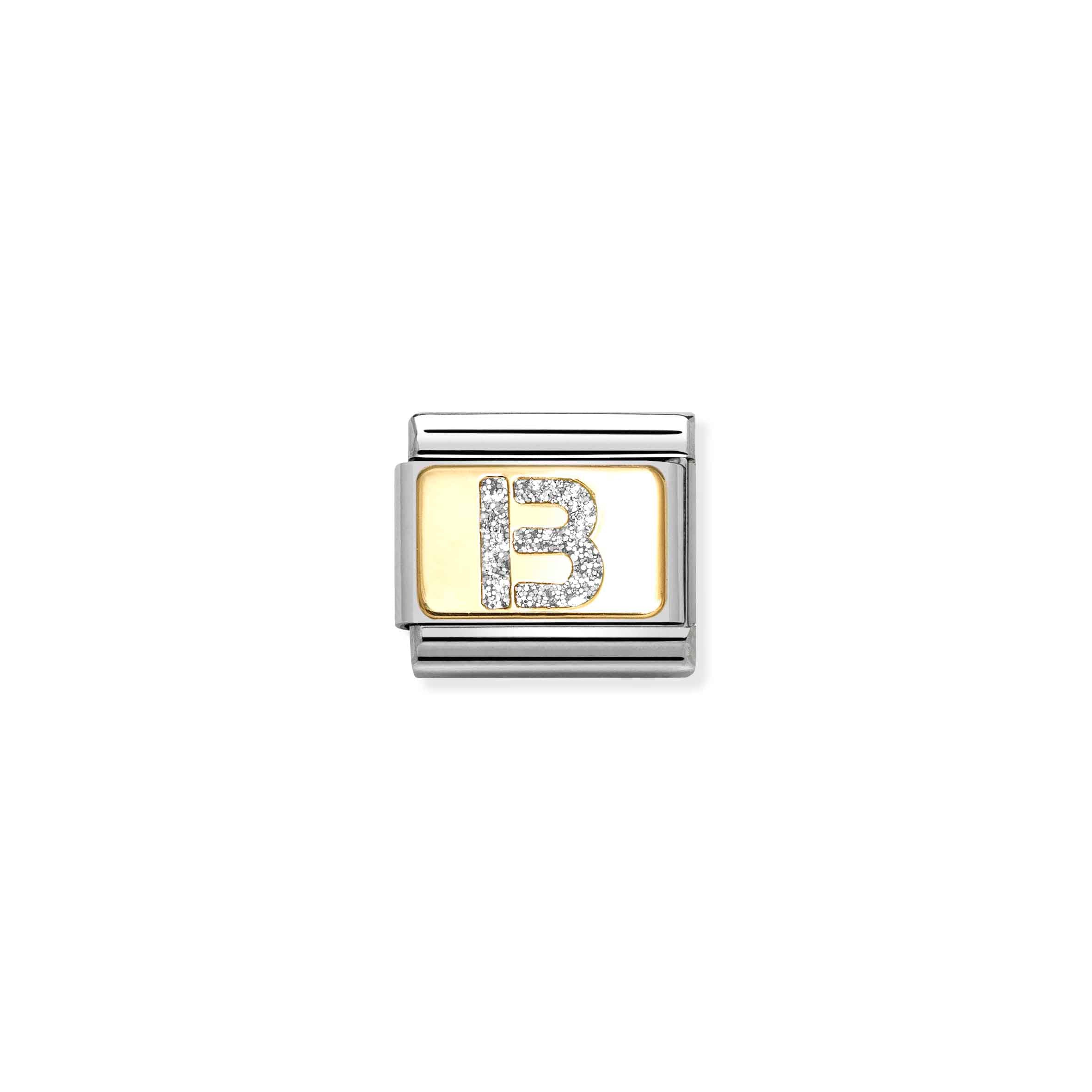 COMPOSABLE CLASSIC LINK 030291/02 SILVER LETTER B IN 18K GOLD & GLITTER ENAMEL