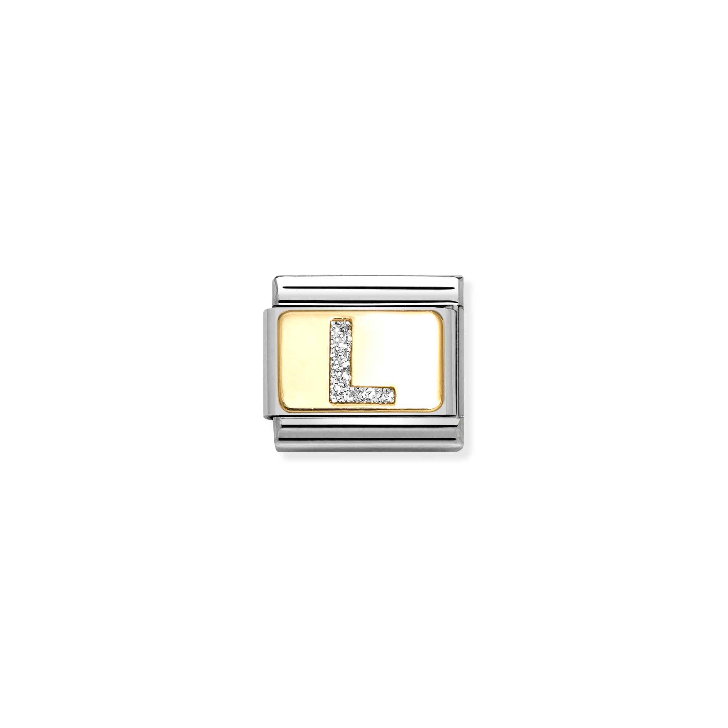 COMPOSABLE CLASSIC LINK 030291/12 SILVER LETTER L IN 18K GOLD & GLITTER ENAMEL