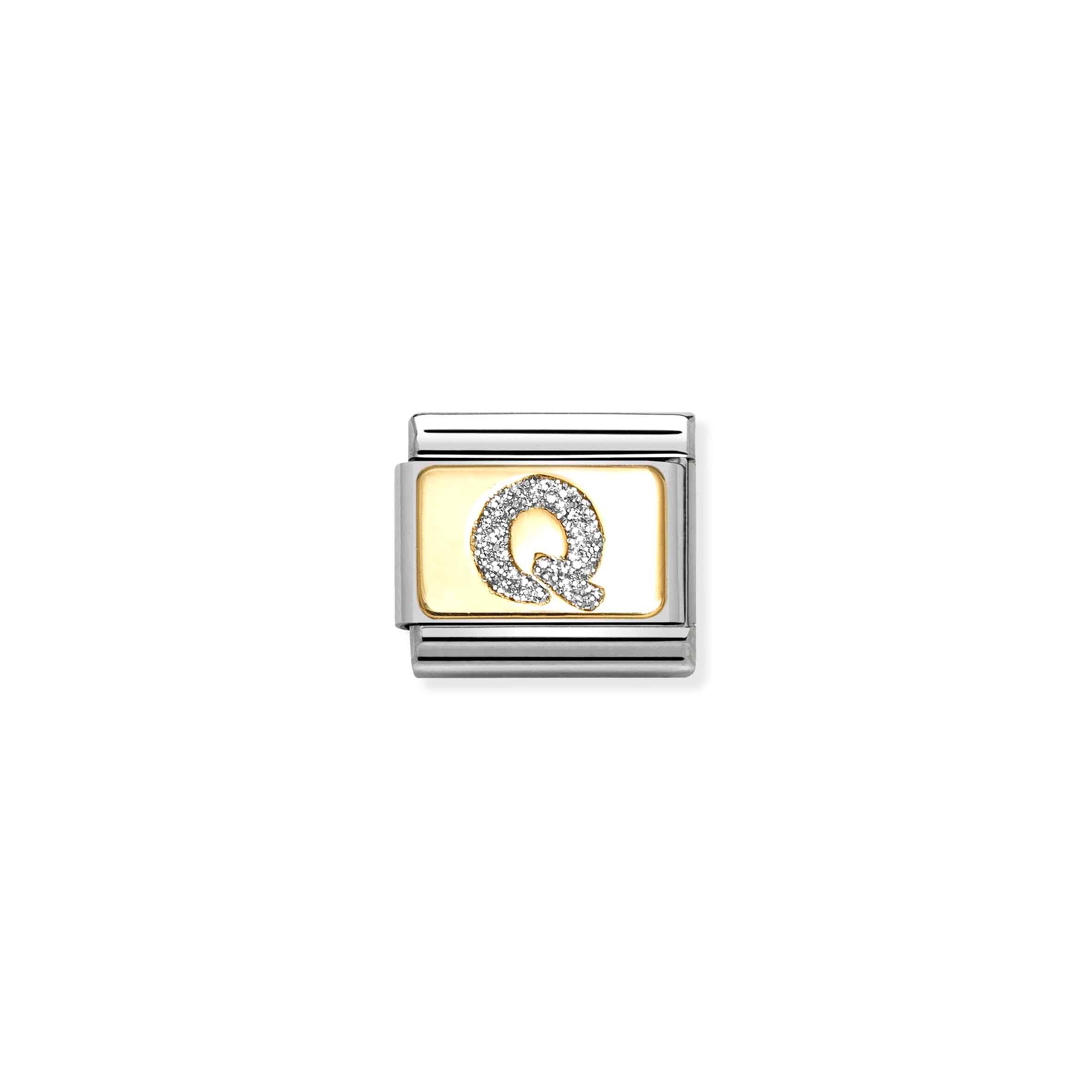 COMPOSABLE CLASSIC LINK 030291/17 SILVER LETTER Q IN 18K GOLD & GLITTER ENAMEL