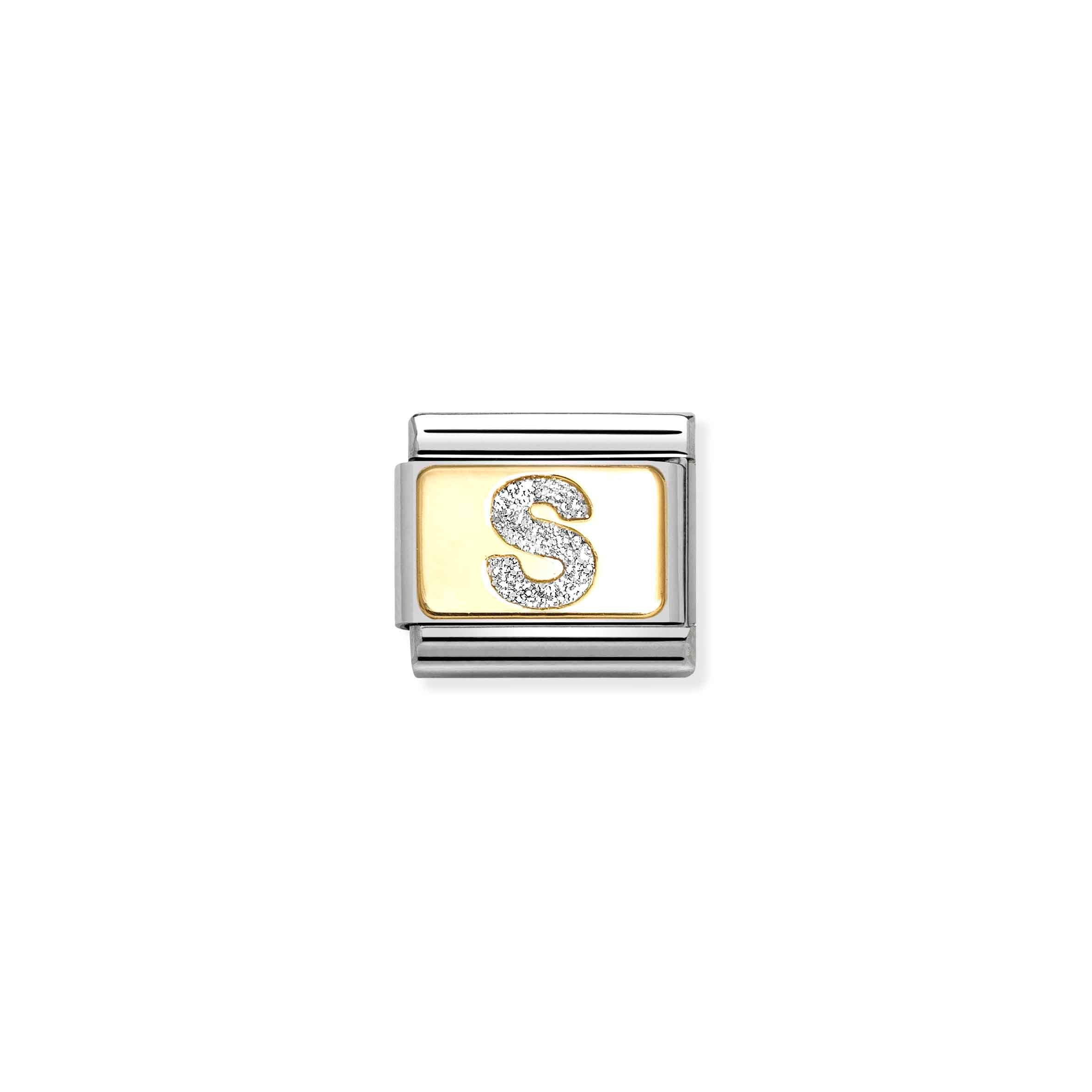 COMPOSABLE CLASSIC LINK 030291/19 SILVER LETTER S IN 18K GOLD & GLITTER ENAMEL