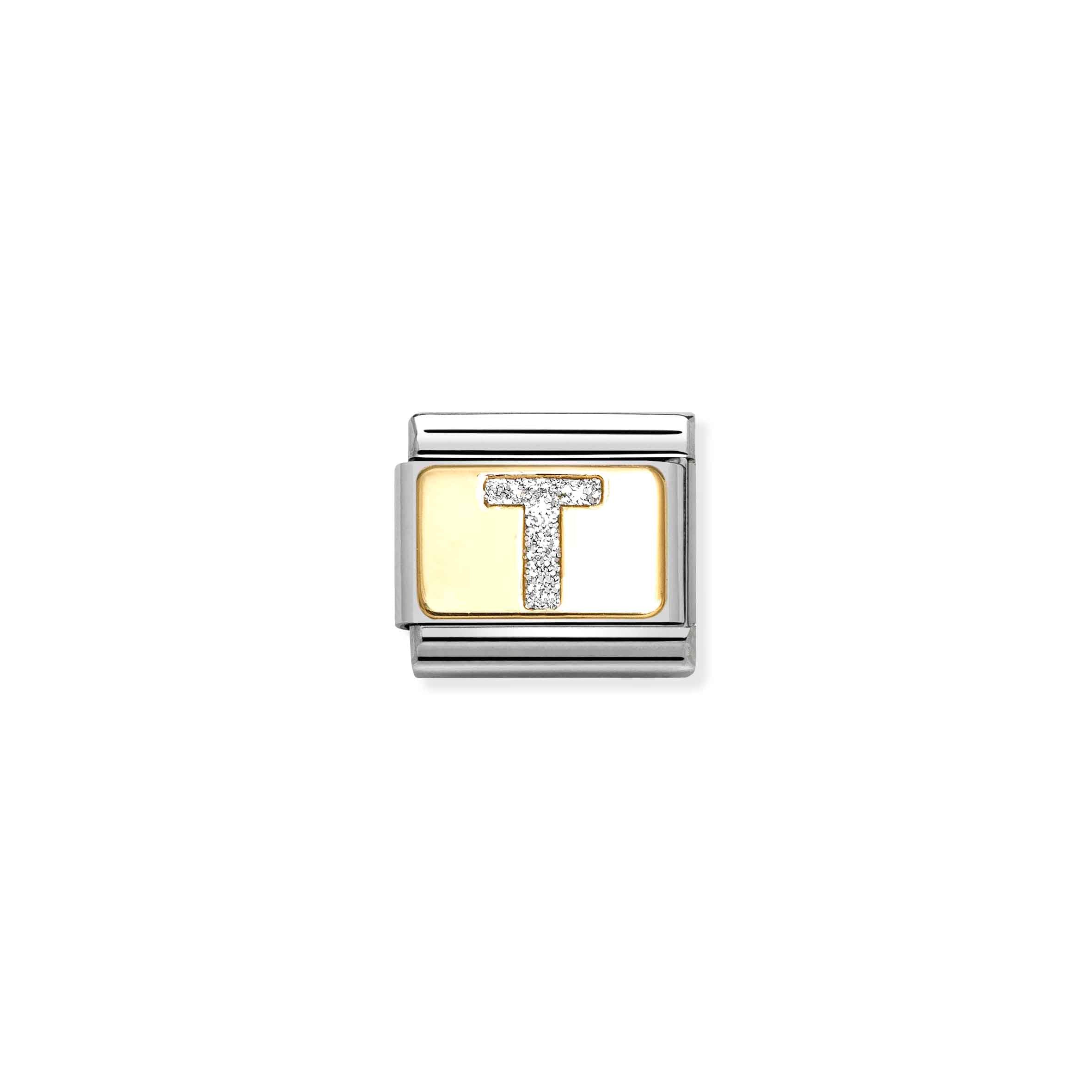 COMPOSABLE CLASSIC LINK 030291/20 SILVER LETTER T IN 18K GOLD & GLITTER ENAMEL