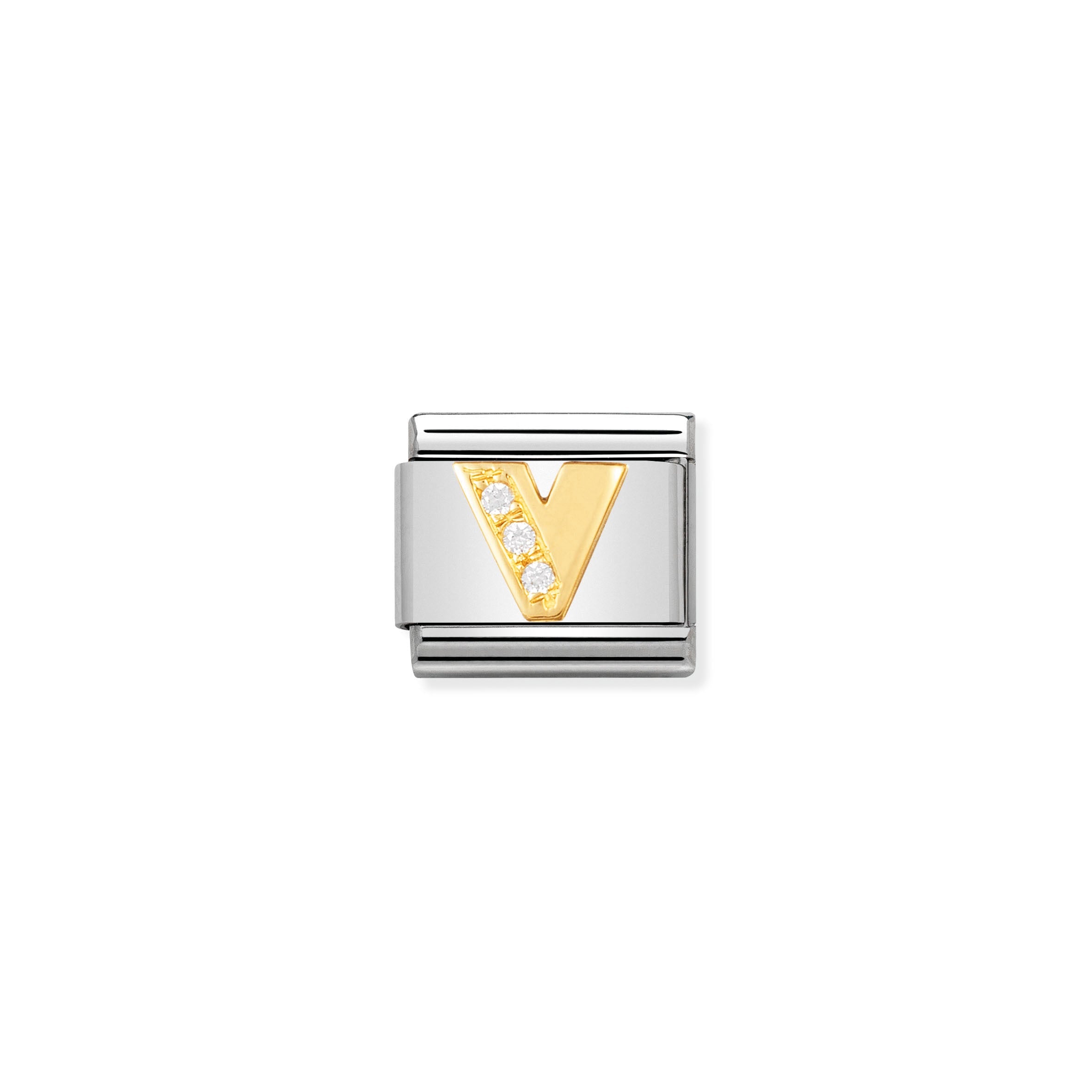 COMPOSABLE CLASSIC LINK 030301/22 LETTER V IN 18K GOLD AND CZ
