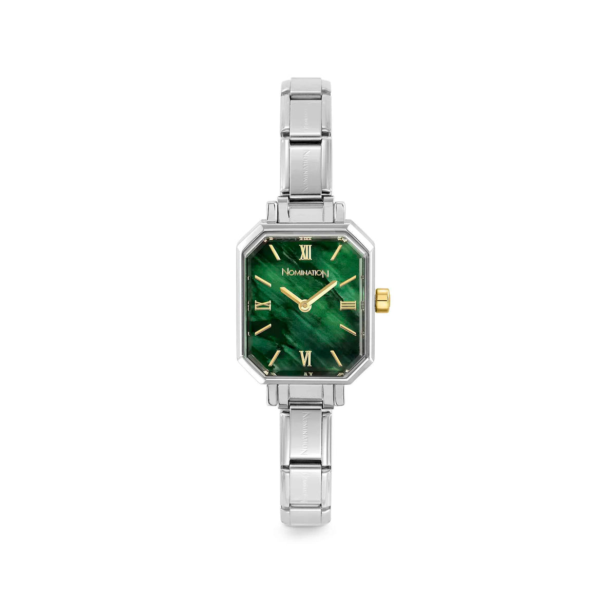 WATCH PARIS 076037/041 STAINLESS STEEL RECTANGLE & GREEN MARBLED DIAL