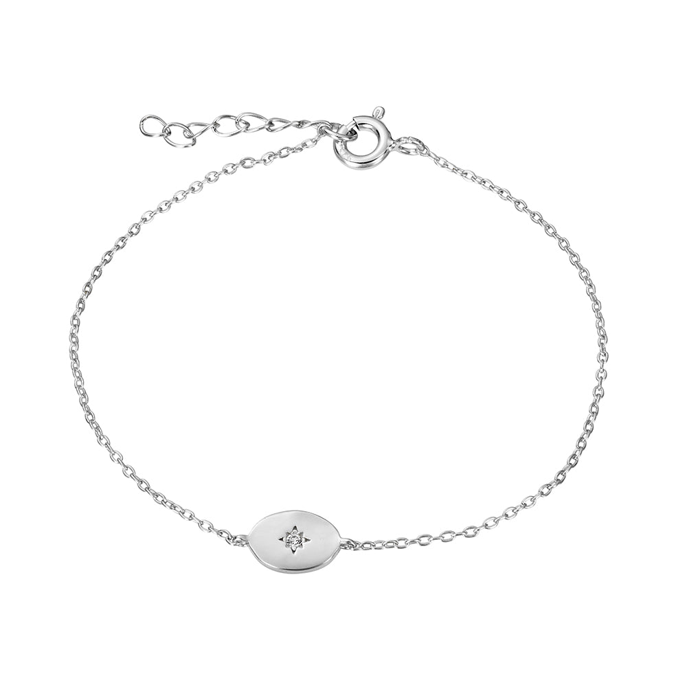 Sterling Silver Bracelet with Oval and Cubic Zirconia Pendant
