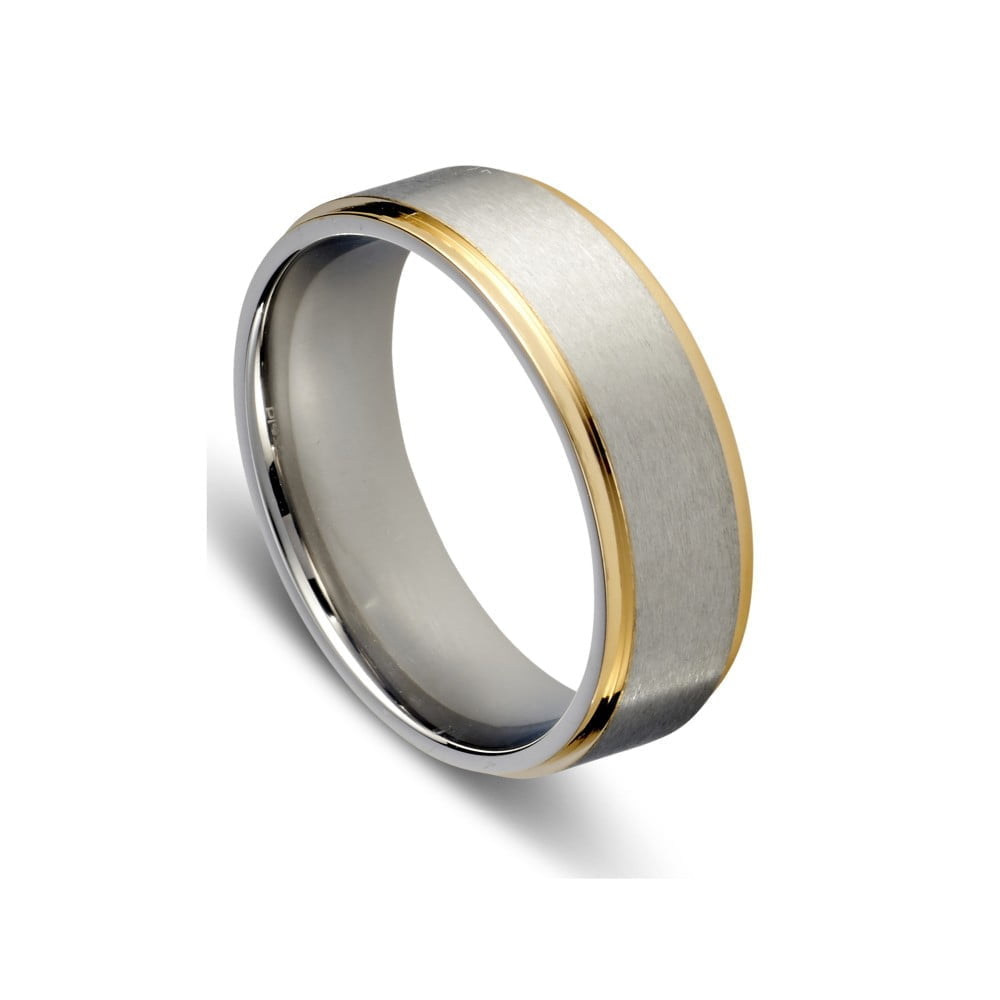 Blaze Stainless Steel Two Tone Men's Brushed Ring with Gold Edging