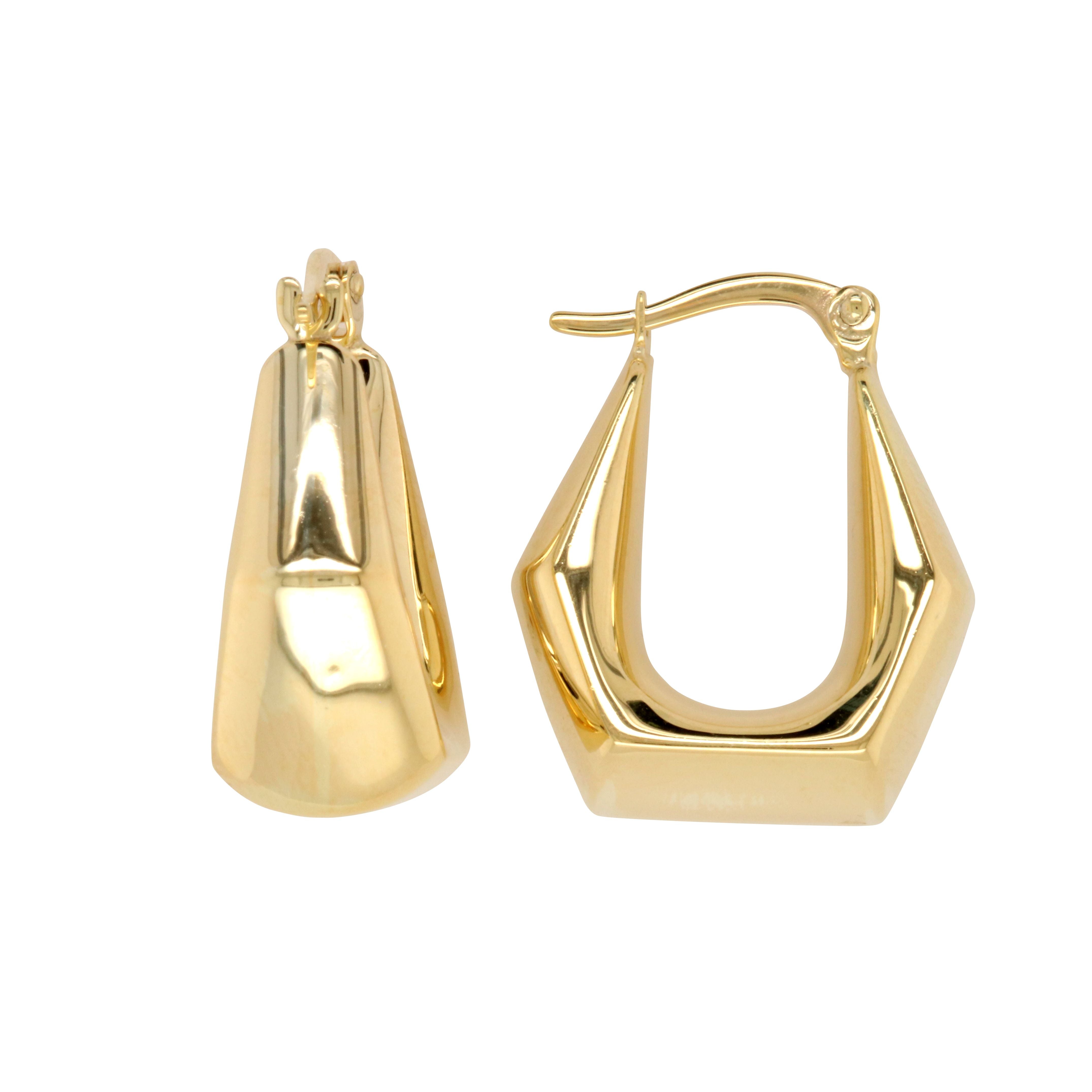 9ct Yellow Gold Bonded Hexagonal Hoop Earrings