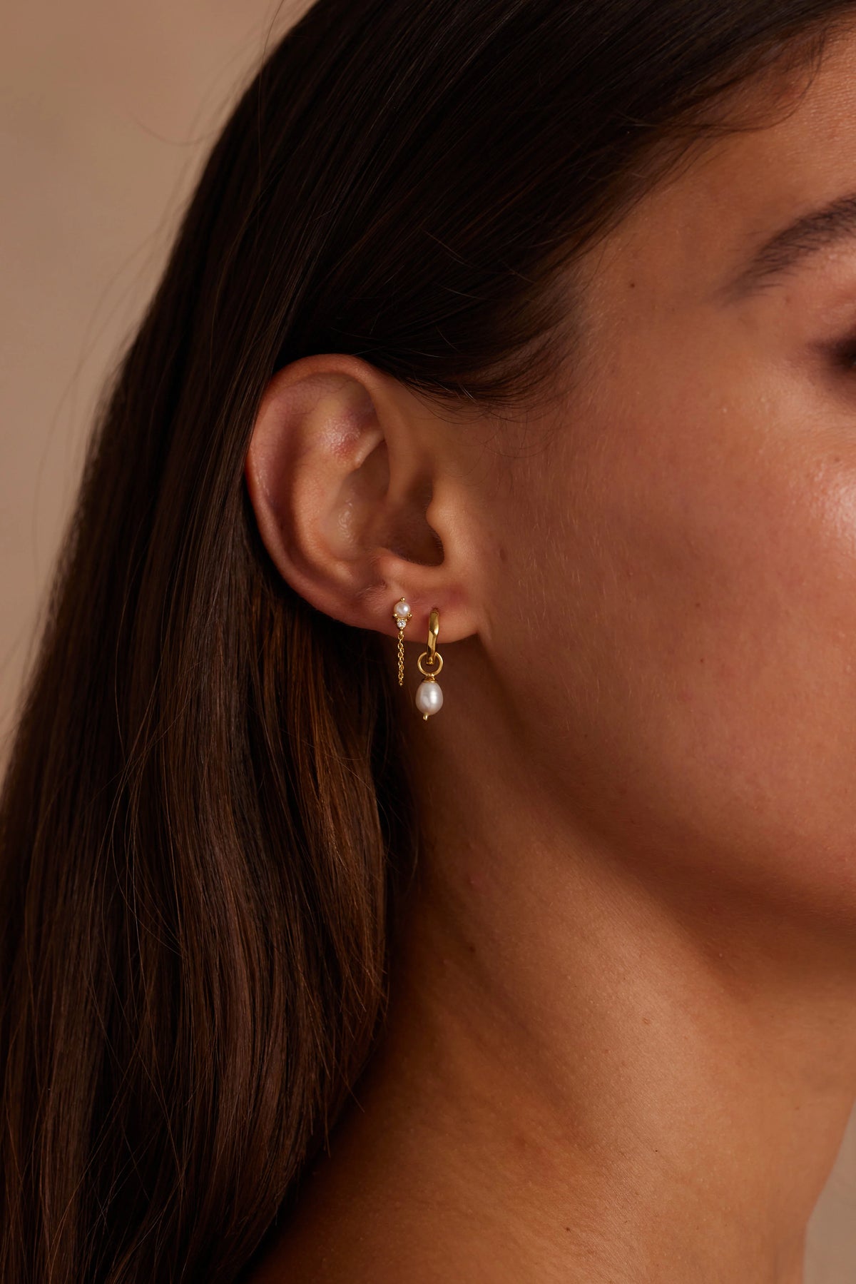 Toni May June Pearl Birthstone Gold Stud