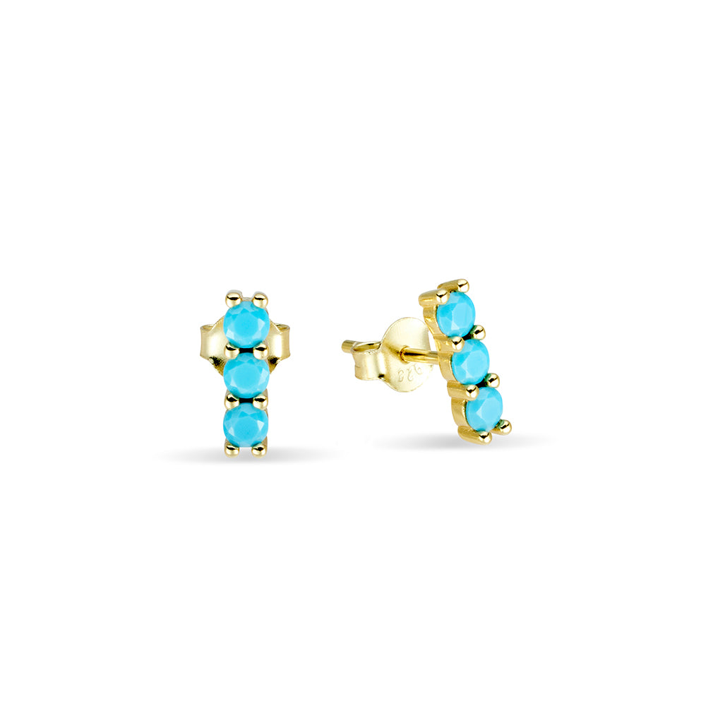 Turquoise Set Sterling Silver Stud Earrings - Gold