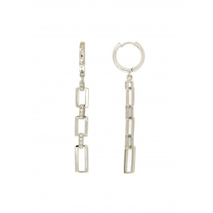 Sterling Silver Cubic Zirconia Set Rectanglar Drop Earrings