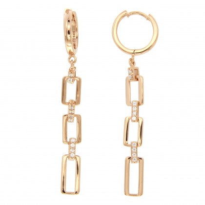 Rose Gold Plated Cubic Zirconia Set Rectanglar Drop Earrings