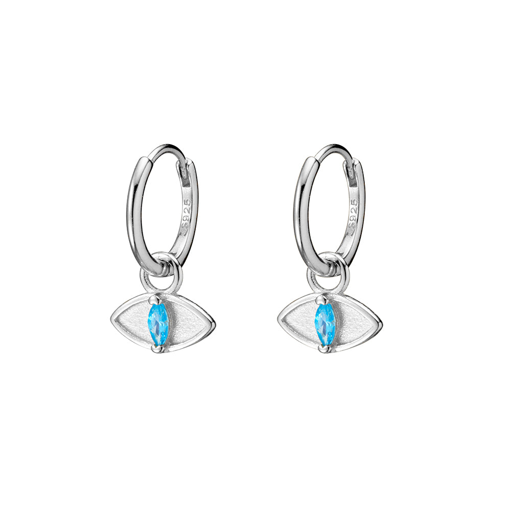 Sterling Silver Huggie Hoops with Cubic Zirconia Eye Charm