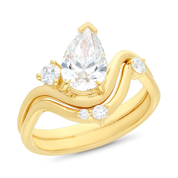 9ct Yellow Gold Lab Grown Diamond Pear Cut and Round Brilliant Cut Ring