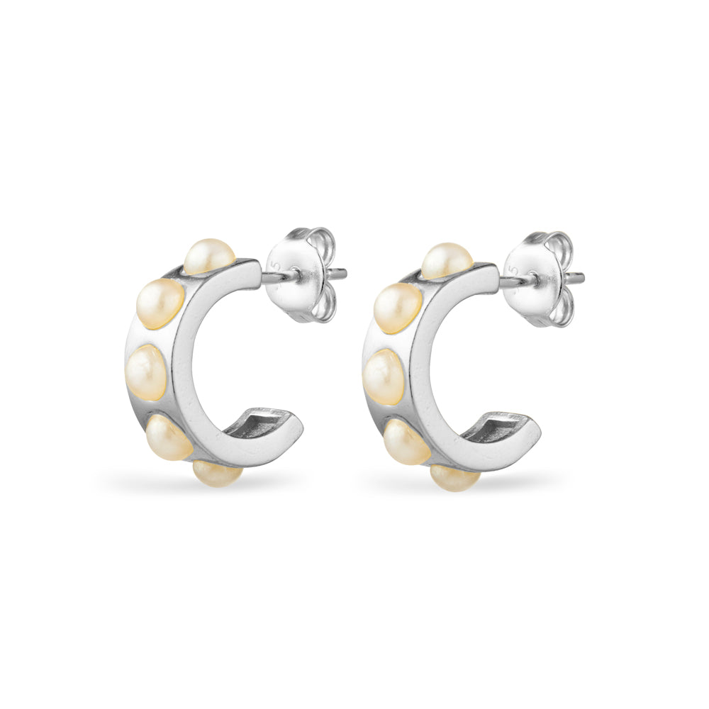 Sterling Silver Mini Half- Hoop Pearl Set Earrings