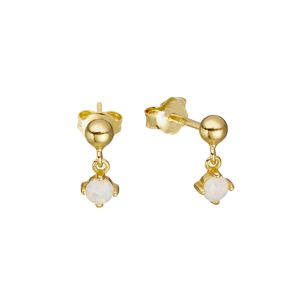 Gold Plated Stud with Rond Cubic Zirconia Drop Earrings