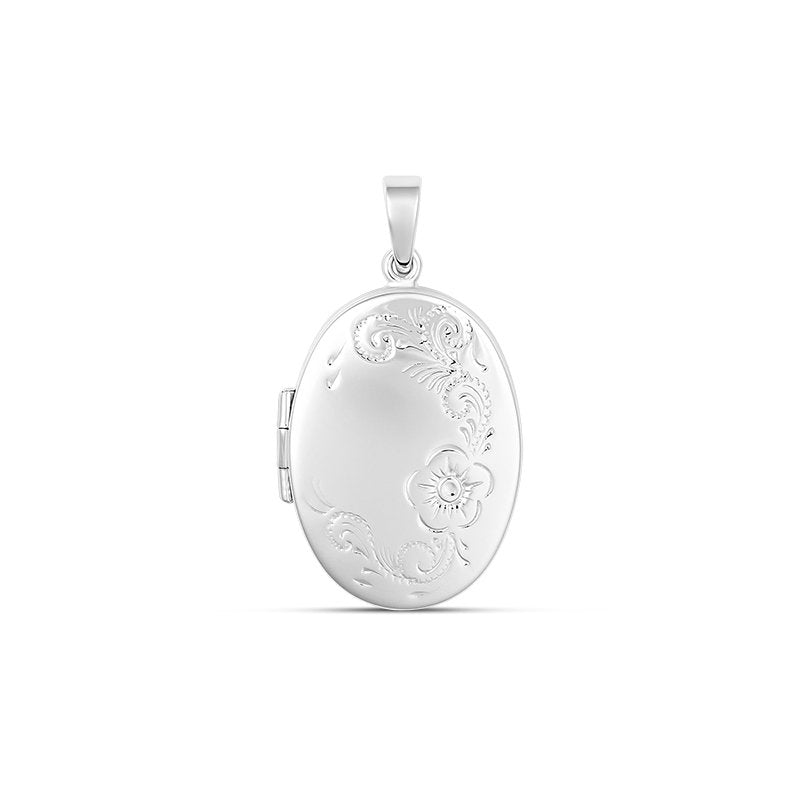 Sterling Silver Padma Small Oval Engraved Locket