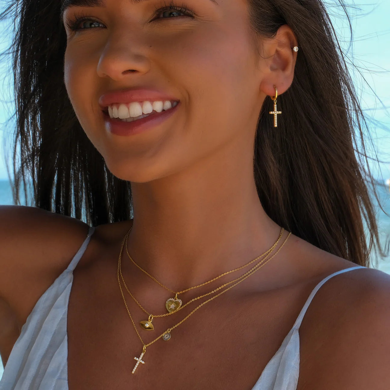 Sue Sensi Ocean Sunrise Eye Necklace - Gold