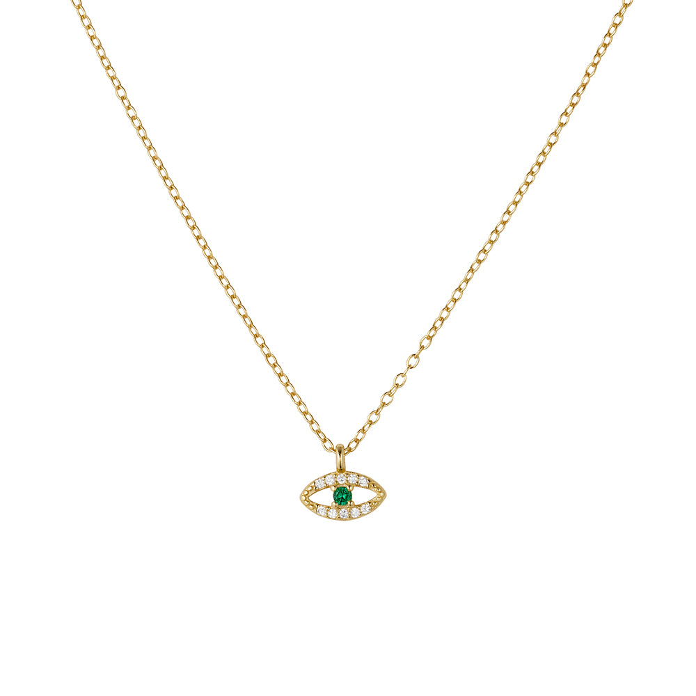 Gold Plated Green Cubic Zirconia Eye Necklace