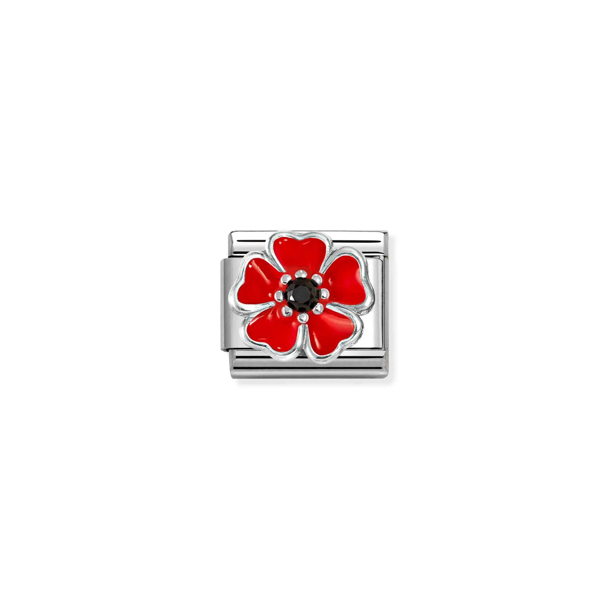 COMPOSABLE CLASSIC LINK 330321/19 RED POPPY IN 925 SILVER, ENAMEL & CZ