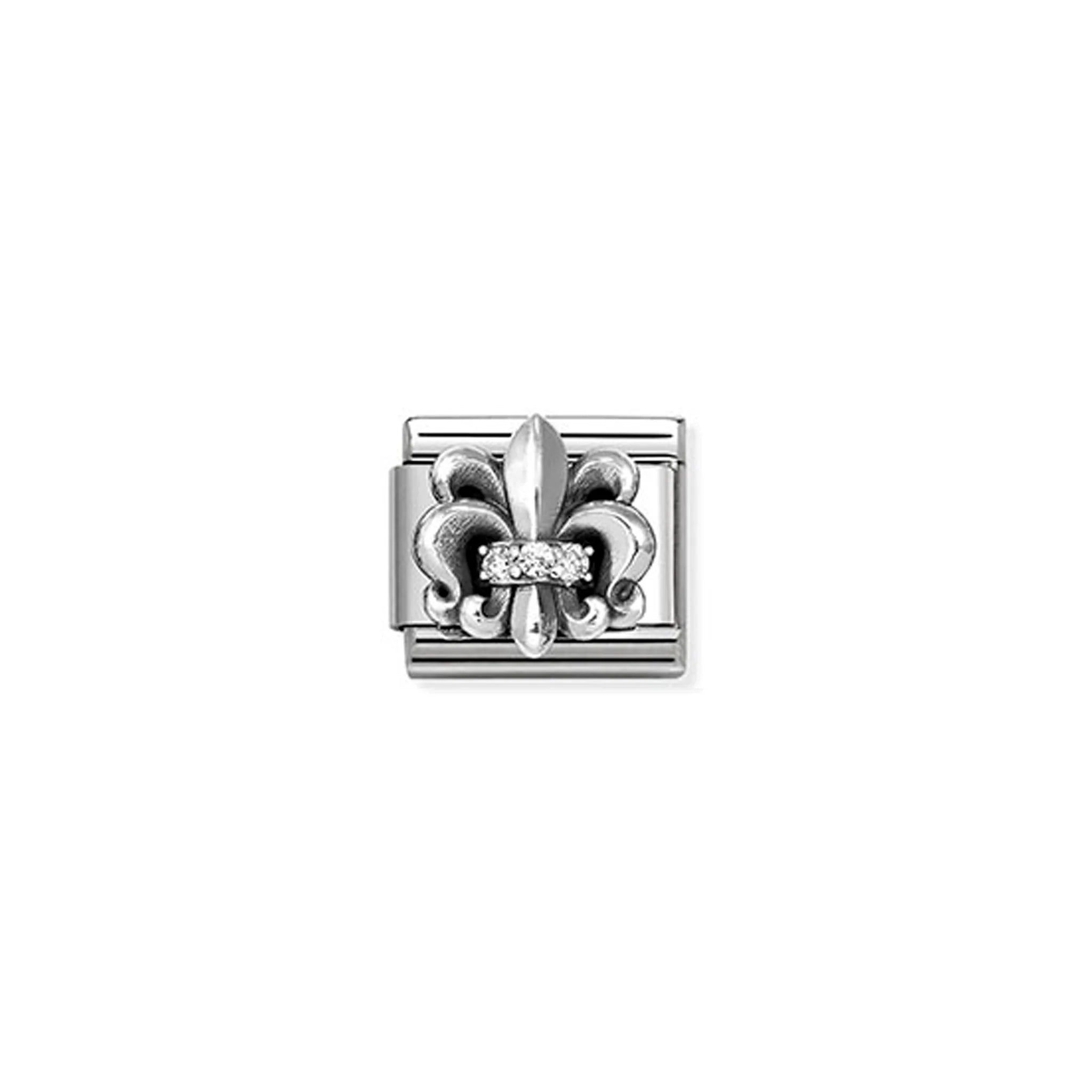 COMPOSABLE CLASSIC LINK 330323/13 FLEUR DE LIS LILY IN 925 SILVER & CZ