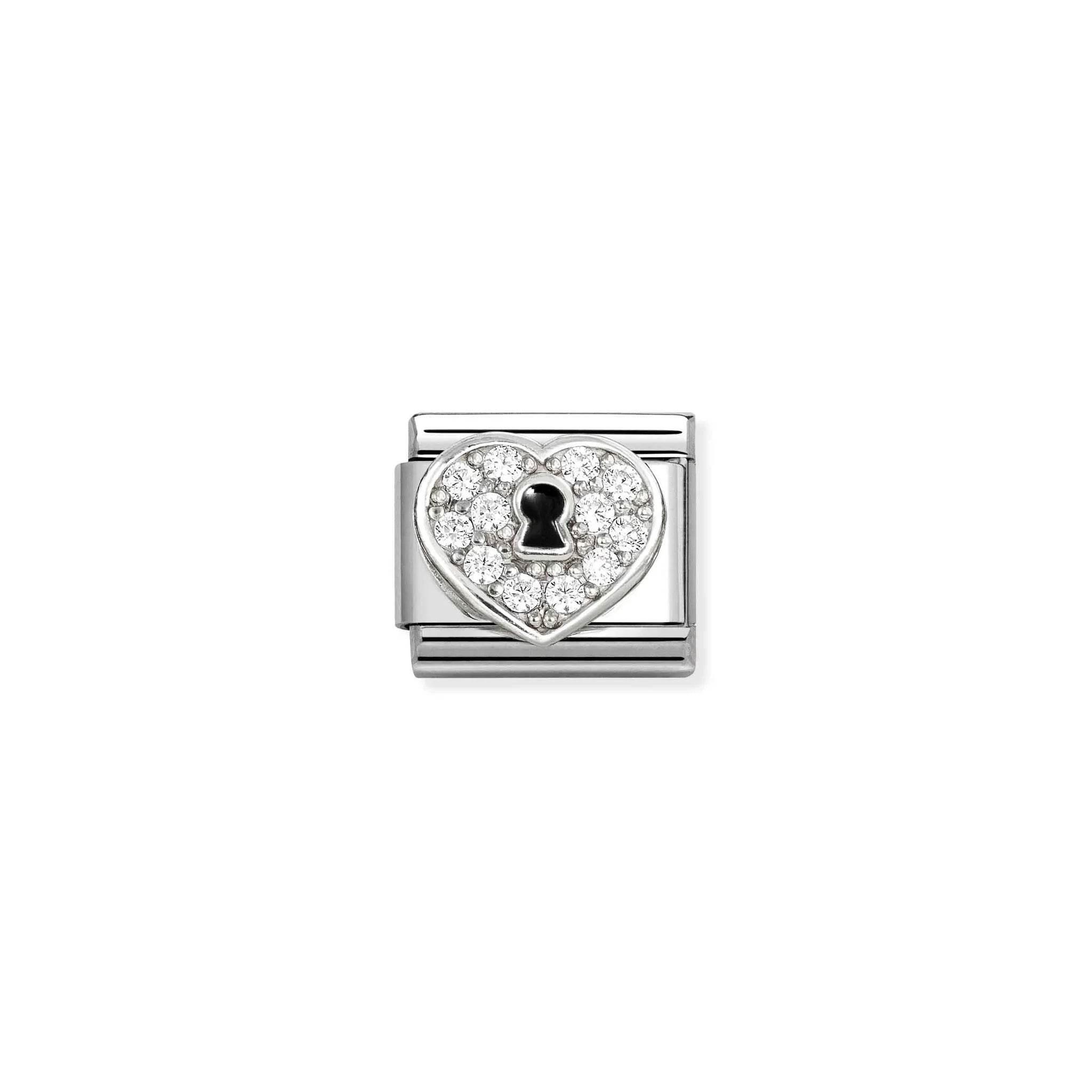 COMPOSABLE CLASSIC LINK 330328/09 HEART WITH KEY HOLE IN 925 SILVER & WHITE CZ