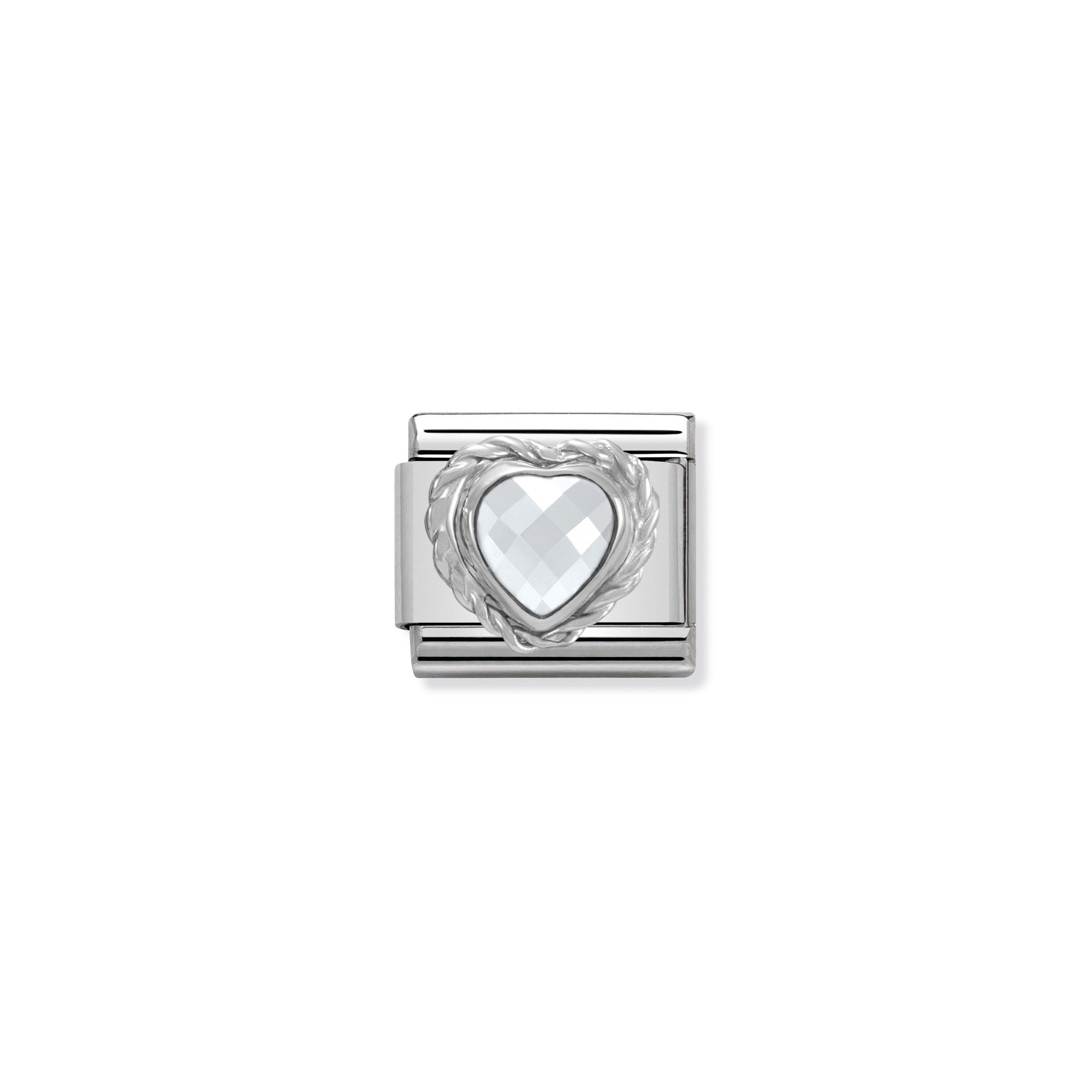 COMPOSABLE CLASSIC LINK 330603/010 WHITE FACETED HEART CZ WITH TWIST DETAIL IN 925 SILVER