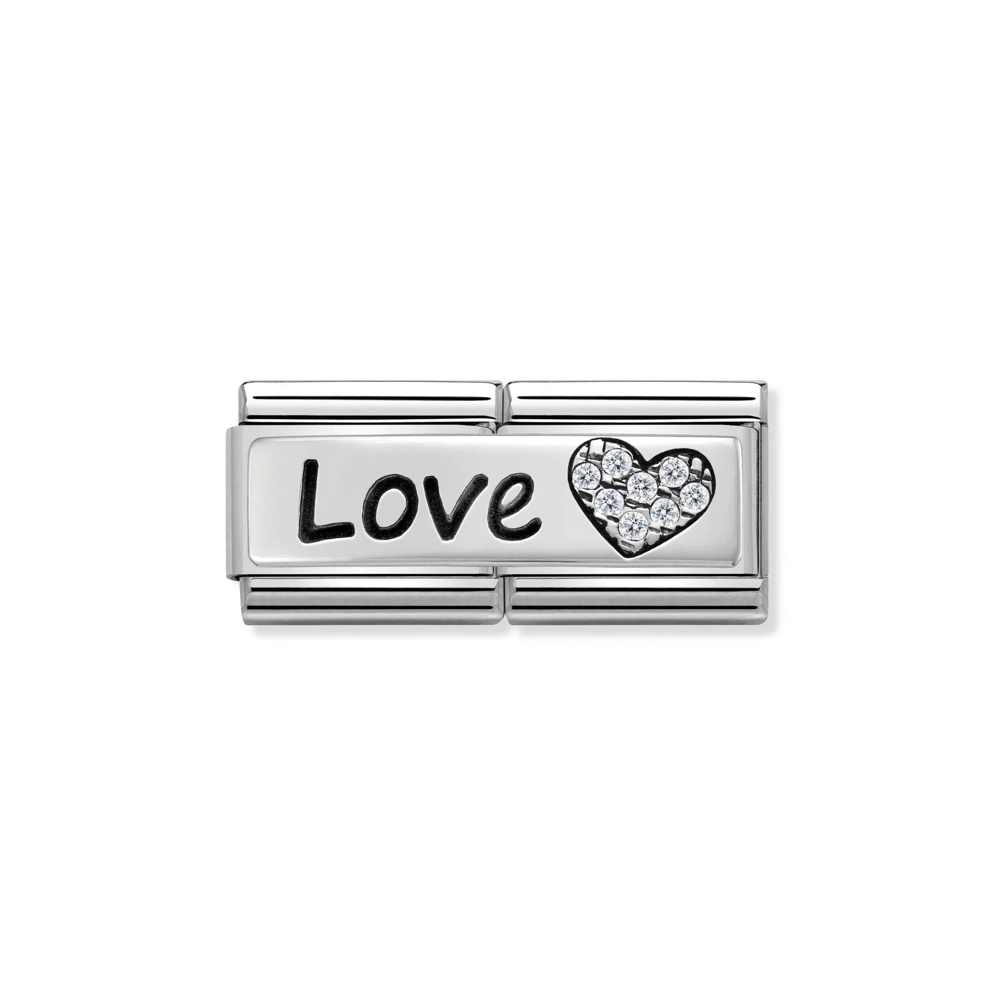 COMPOSABLE CLASSIC DOUBLE LINK 330731/05 LOVE AND HEART WITH CZ IN 925 SILVER