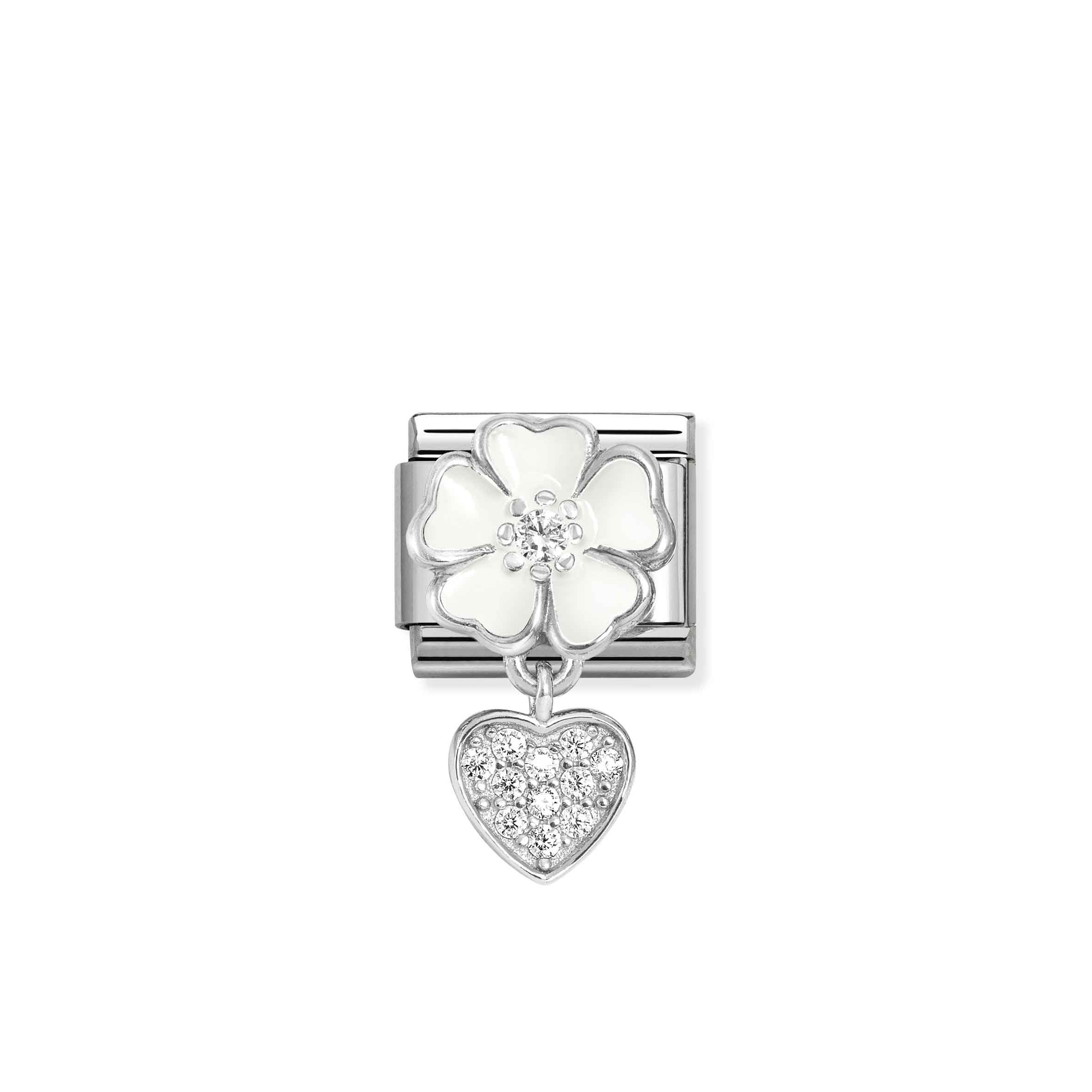 COMPOSABLE CLASSIC LINK 331814/05 WHITE FLOWER AND BUTTERFLY CZ CHARM IN 925 SILVER