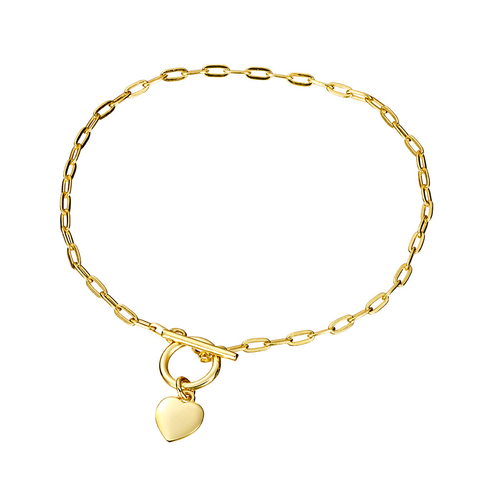 Gold Plated Fob Chain Bracelet with Heart