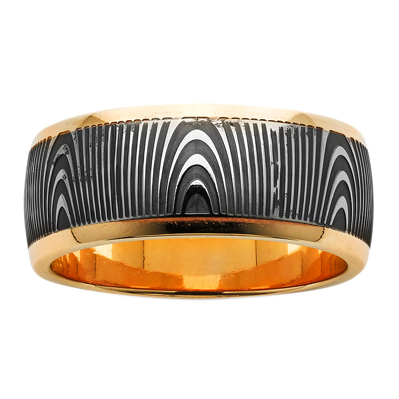 9ct Yellow Gold and Zirconium Etched Centre Ring