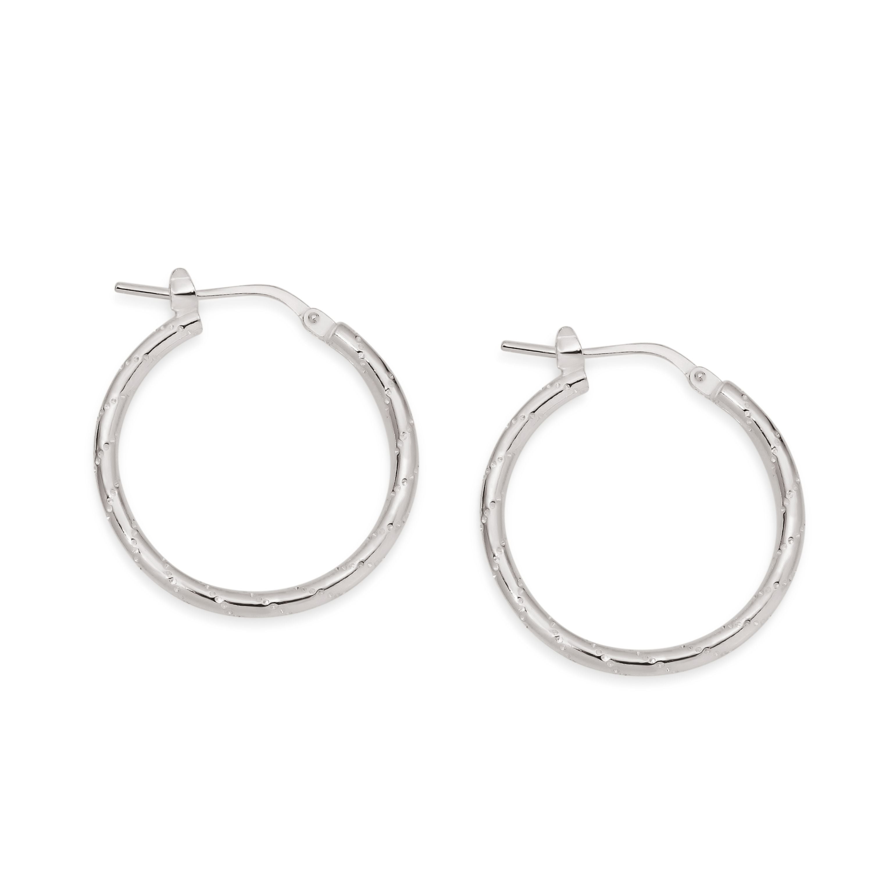 Sterling Silver 20mm Polished Hoop with Diamond Cut Line
