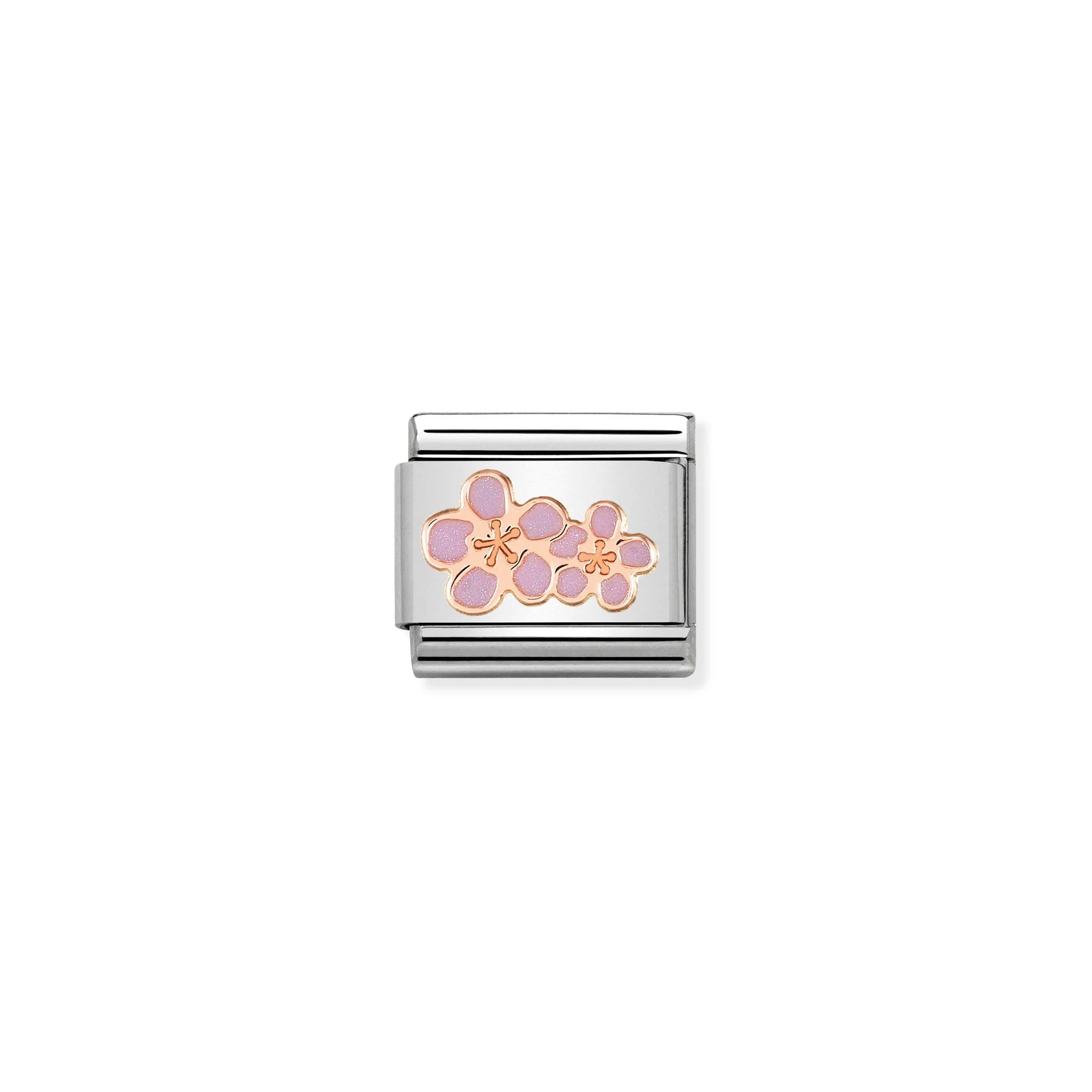COMPOSABLE CLASSIC LINK 430202/03 PEACH FLOWERS 9K ROSE GOLD & ENAMEL