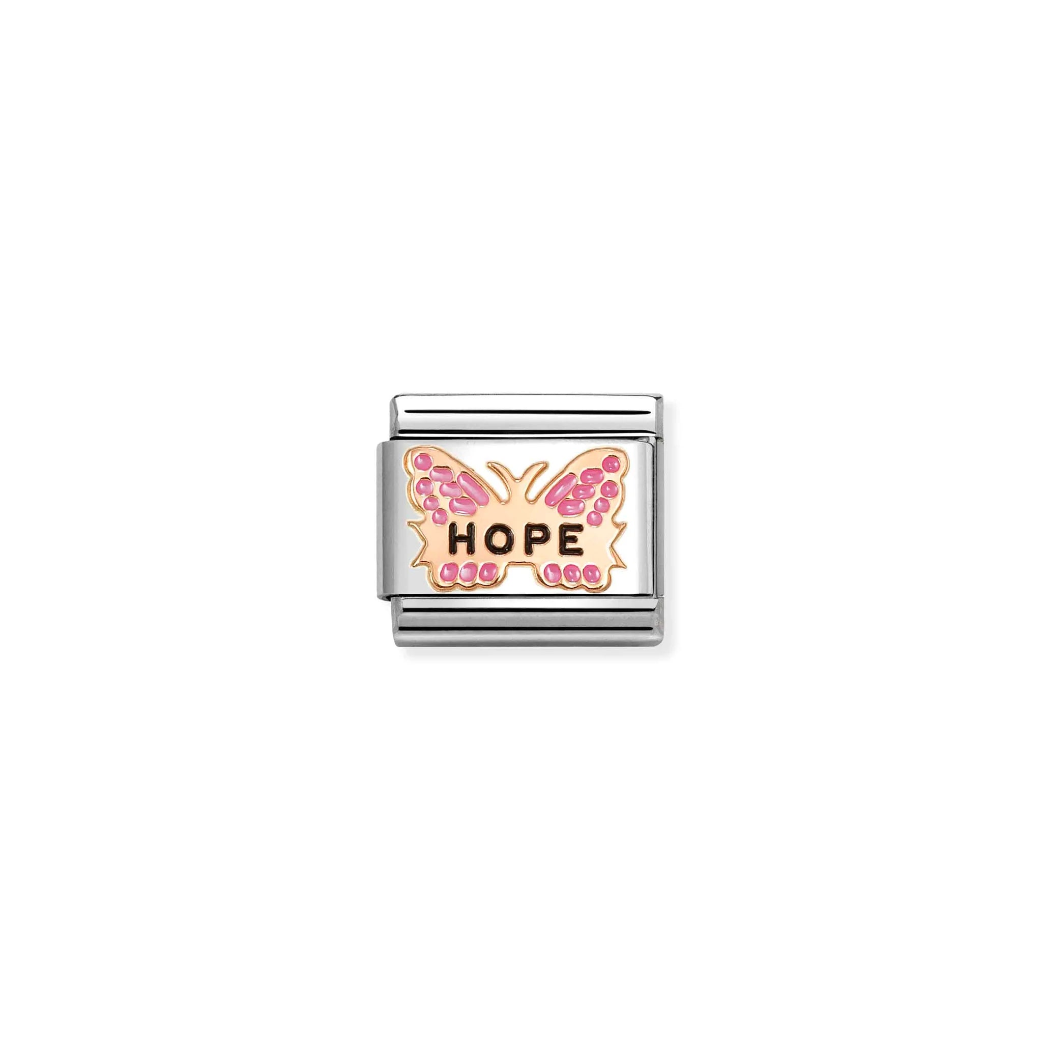 COMPOSABLE CLASSIC LINK 430202/50 FUCHSIA HOPE BUTTERFLY IN 9K ROSE GOLD