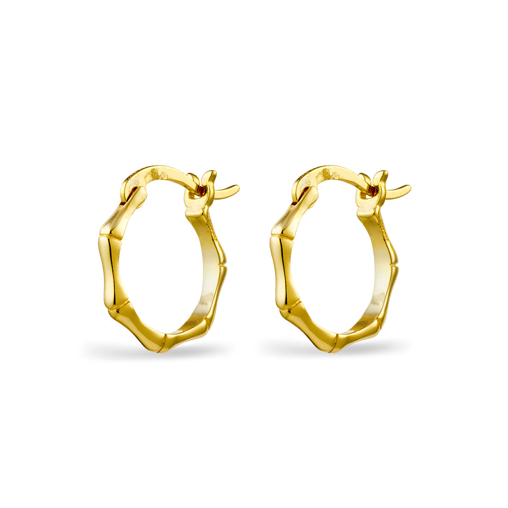 Gold Plated Minimalist Bamboo Open Hoop Earrings