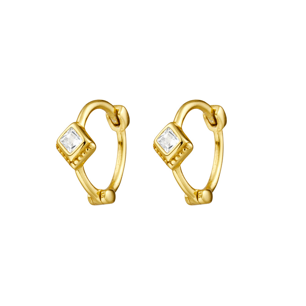 Gold Plated Detailed Mini Huggies with Cubic Zirconia